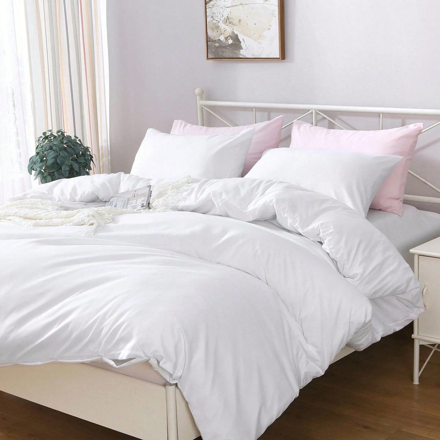 Hotel Soft Microfiber Duvet Cover Set-2000TC Quilt Cover Set & Pillowcases -1 Donna Cover Zipper Closure & 1 x Pillowcases-Breathable Bedding - Wrinkle, Fade, Stain Resistant(Raw white,Double)