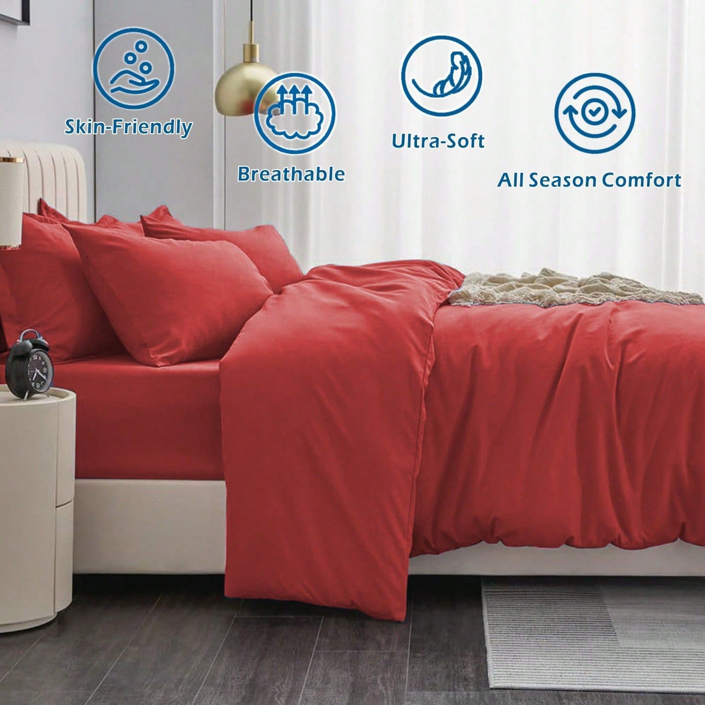 Hotel Soft Microfiber Duvet Cover Set-2000TC Quilt Cover Set & Pillowcases -1 Donna Cover Zipper Closure & 1 x Pillowcases-Breathable Bedding - Wrinkle, Fade, Stain Resistant(Red,Double)