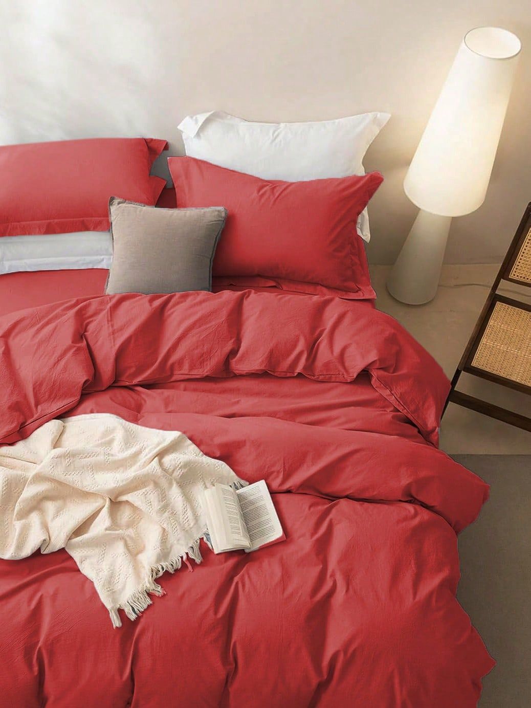 Hotel Soft Microfiber Duvet Cover Set-2000TC Quilt Cover Set & Pillowcases -1 Donna Cover Zipper Closure & 1 x Pillowcases-Breathable Bedding - Wrinkle, Fade, Stain Resistant(Red,Double)