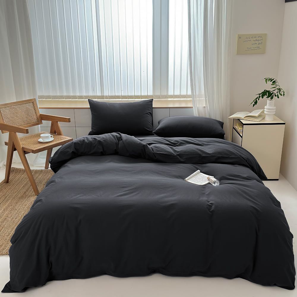 Hotel Soft Microfiber Duvet Cover Set-2000TC Quilt Cover Set & Pillowcases -1 Donna Cover Zipper Closure & 1 x Pillowcases-Breathable Bedding - Wrinkle, Fade, Stain Resistant(Black,Double)