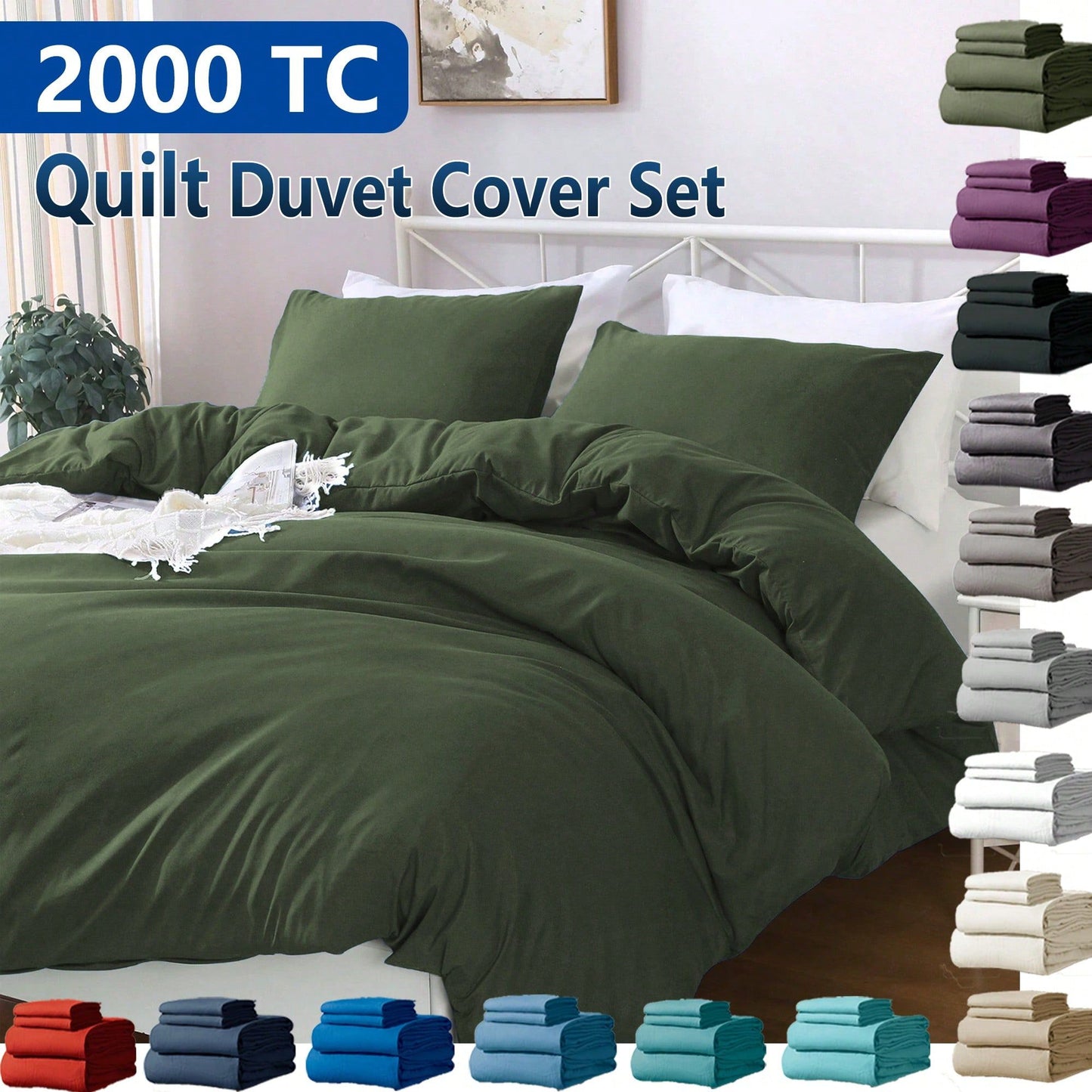 Hotel Soft Microfiber Duvet Cover Set-2000TC Quilt Cover Set & Pillowcases -1 Donna Cover Zipper Closure & 1 x Pillowcases-Breathable Bedding - Wrinkle, Fade, Stain Resistant(Olive green,Double)