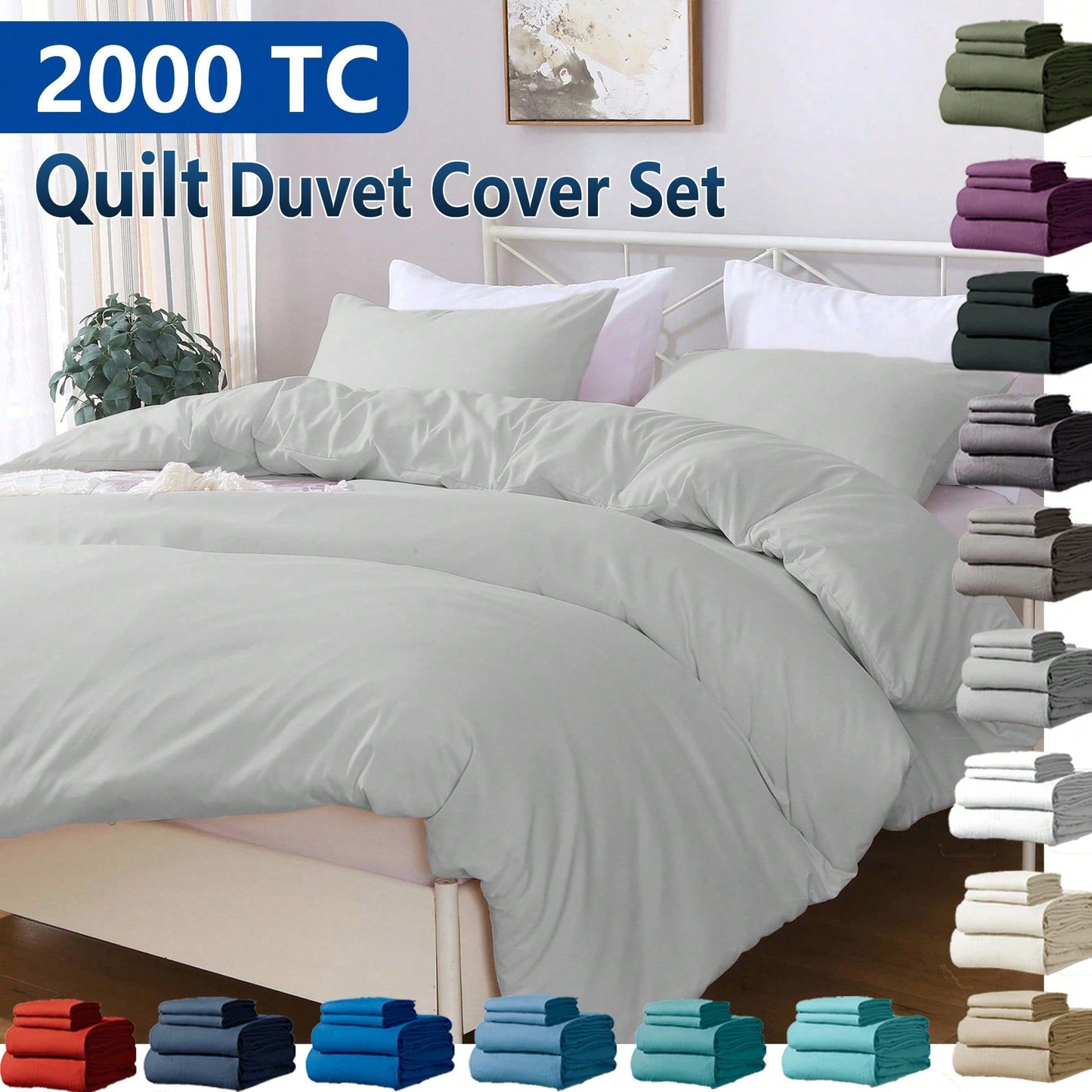 Hotel Soft Microfiber Duvet Cover Set-2000TC Quilt Cover Set & Pillowcases -1 Donna Cover Zipper Closure & 1 x Pillowcases-Breathable Bedding - Wrinkle, Fade, Stain Resistant(Silver-gray,Double)