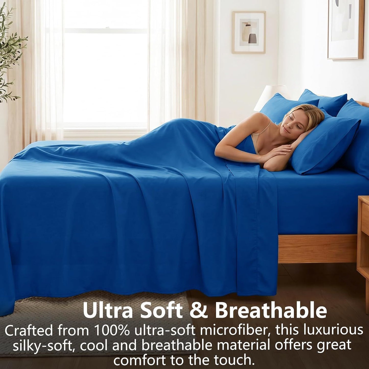 Hotel Soft Bed Sheet Set- Bedding Sheets & Pillowcases -Breathable Bedding - Wrinkle, Fade, Stain Resistant-Deep Pocket Flat Fitted Bed Sheet Set(Royal blue,Double)