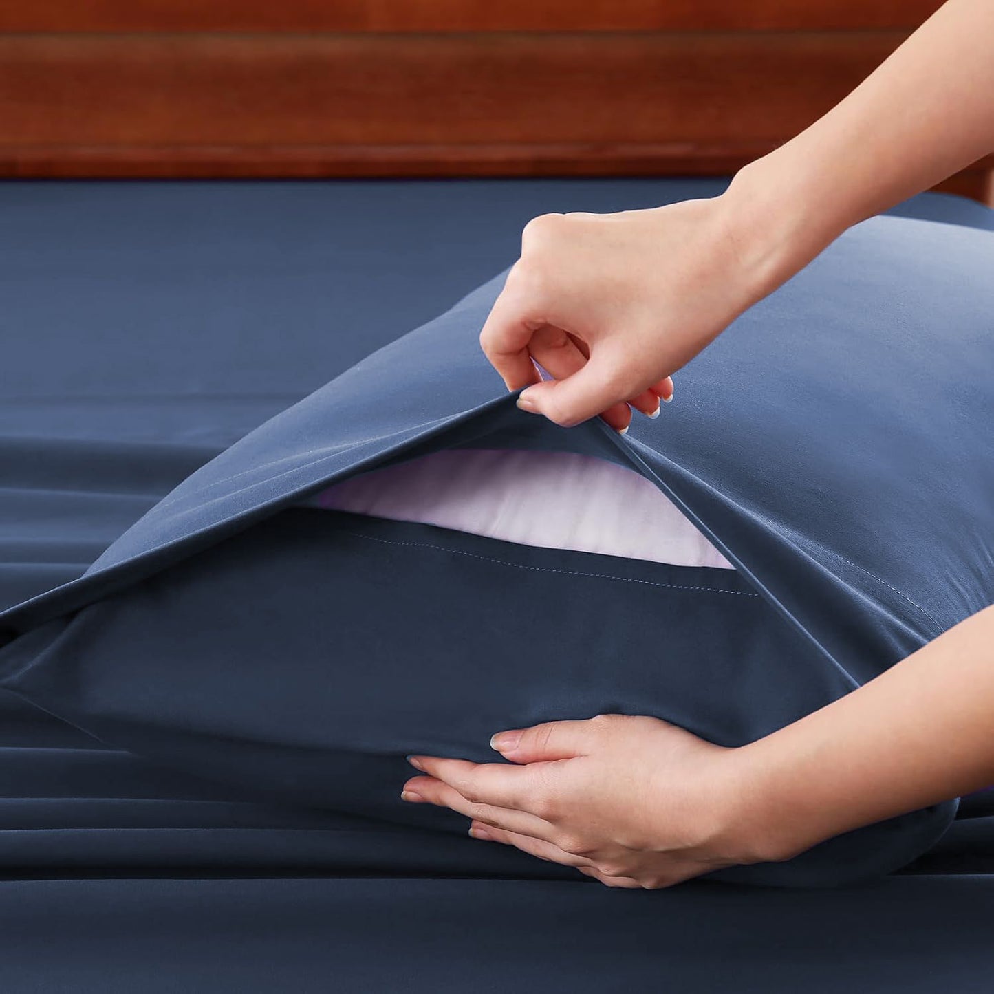 Hotel Soft Bed Sheet Set- Bedding Sheets & Pillowcases -Breathable Bedding - Wrinkle, Fade, Stain Resistant-Deep Pocket Flat Fitted Bed Sheet Set(Navy,Double)