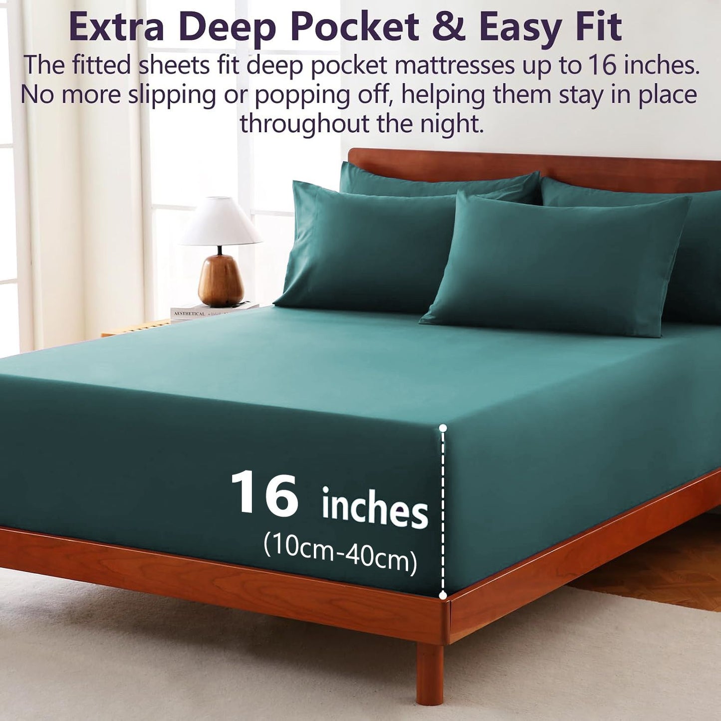 Hotel Soft Bed Sheet Set- Bedding Sheets & Pillowcases -Breathable Bedding - Wrinkle, Fade, Stain Resistant-Deep Pocket Flat Fitted Bed Sheet Set(Biscay blue,Double)