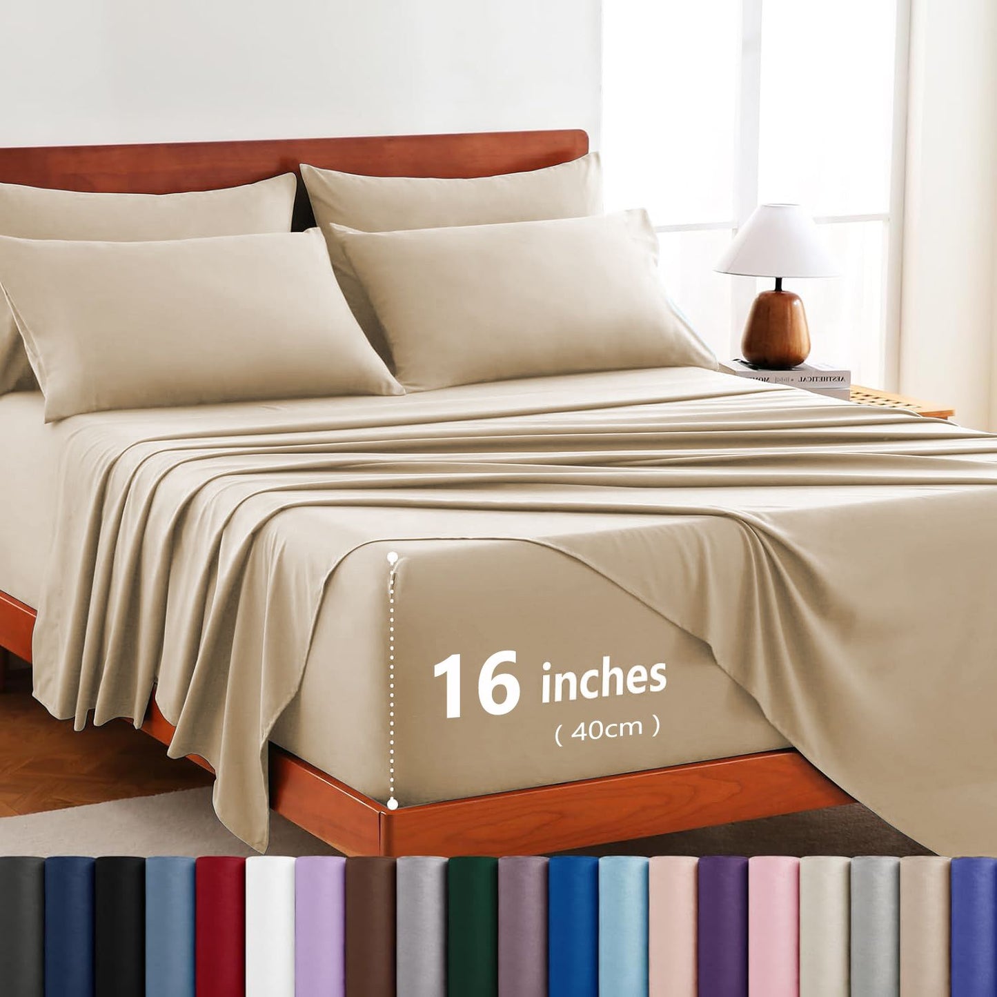 Hotel Soft Bed Sheet Set- Bedding Sheets & Pillowcases -Breathable Bedding - Wrinkle, Fade, Stain Resistant-Deep Pocket Flat Fitted Bed Sheet Set(Camel Beige,Double)