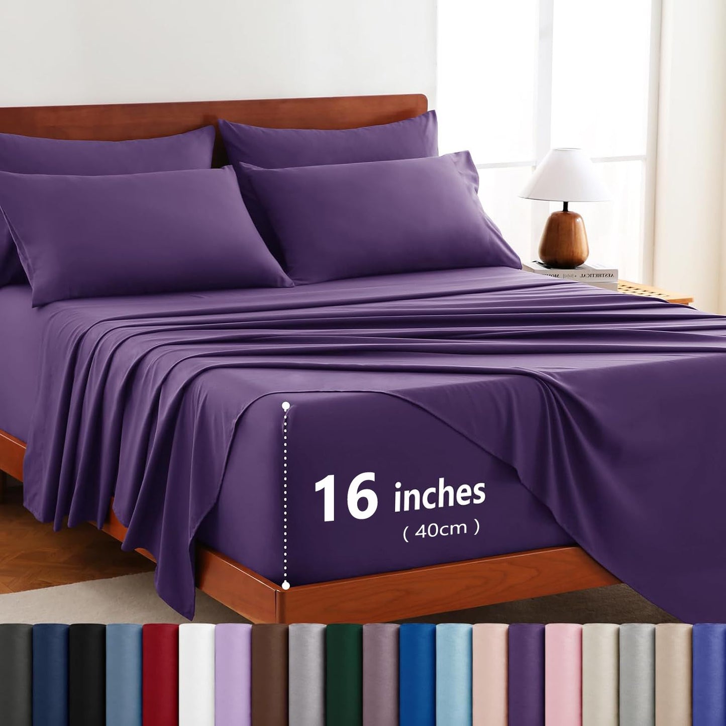 Hotel Soft Bed Sheet Set- Bedding Sheets & Pillowcases -Breathable Bedding - Wrinkle, Fade, Stain Resistant-Deep Pocket Flat Fitted Bed Sheet Set(Purple,Double)