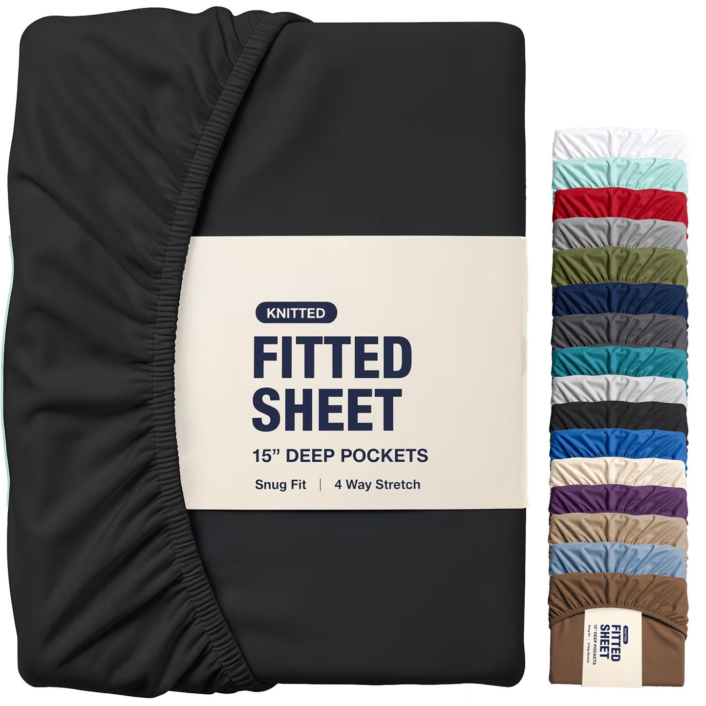 Hotel Quality Fitted Sheet - 1 Piece Fitted Sheet  -Breathable Bedding - Wrinkle, Fade, Stain Resistant- 16inch/40cm Deep Pocket Fitted Bed Sheet-Wrinkle and Fade Resistant,(Black,Double)