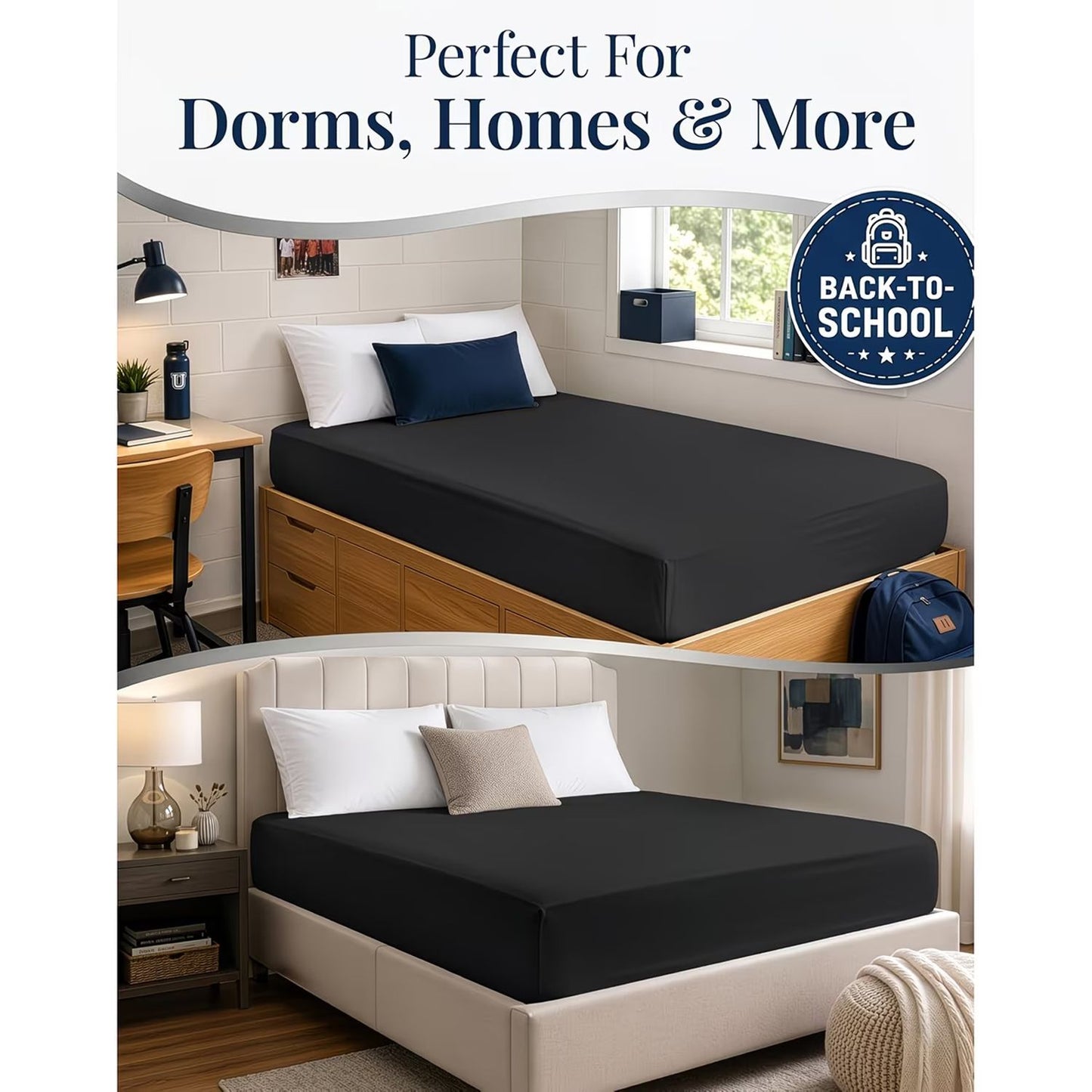 Hotel Quality Fitted Sheet - 1 Piece Fitted Sheet  -Breathable Bedding - Wrinkle, Fade, Stain Resistant- 16inch/40cm Deep Pocket Fitted Bed Sheet-Wrinkle and Fade Resistant,(Black,Double)