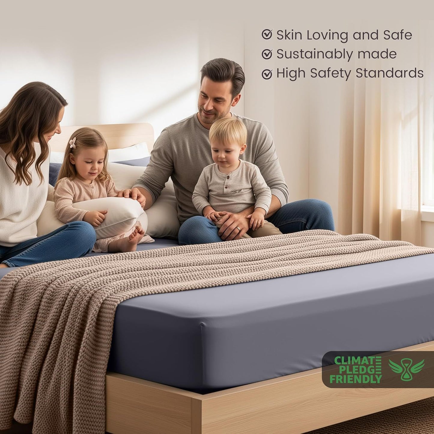 Hotel Quality Fitted Sheet - 1 Piece Fitted Sheet  -Breathable Bedding - Wrinkle, Fade, Stain Resistant- 16inch/40cm Deep Pocket Fitted Bed Sheet-Wrinkle and Fade Resistant,(Grey,Double)