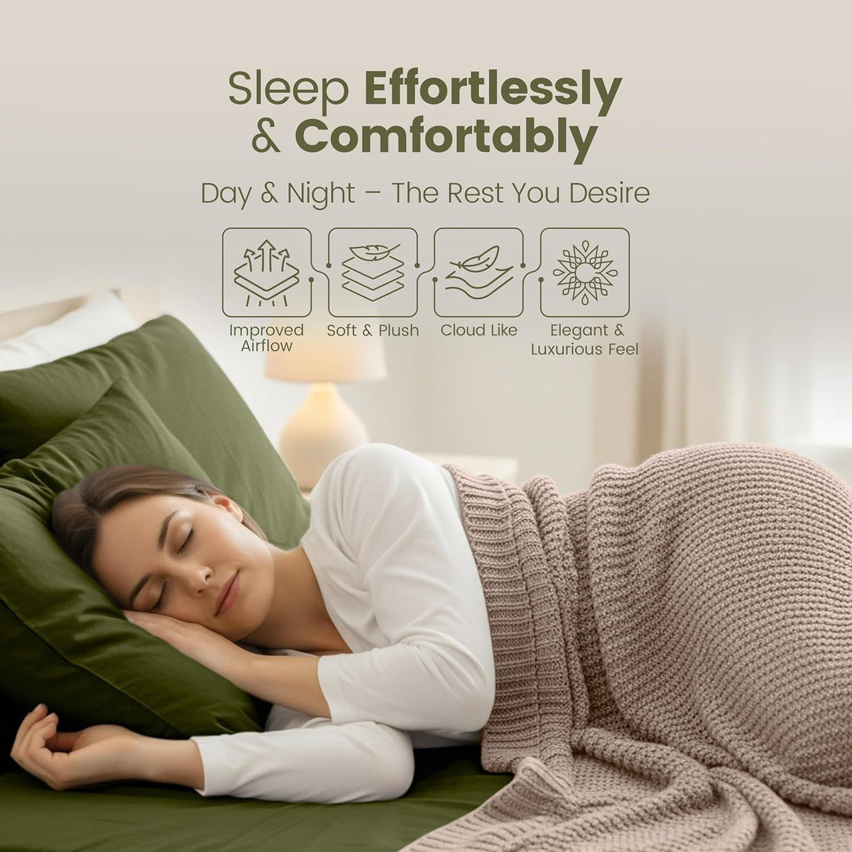 Hotel Quality Fitted Sheet - 1 Piece Fitted Sheet  -Breathable Bedding - Wrinkle, Fade, Stain Resistant- 16inch/40cm Deep Pocket Fitted Bed Sheet-Wrinkle and Fade Resistant,(Olive green,Double)
