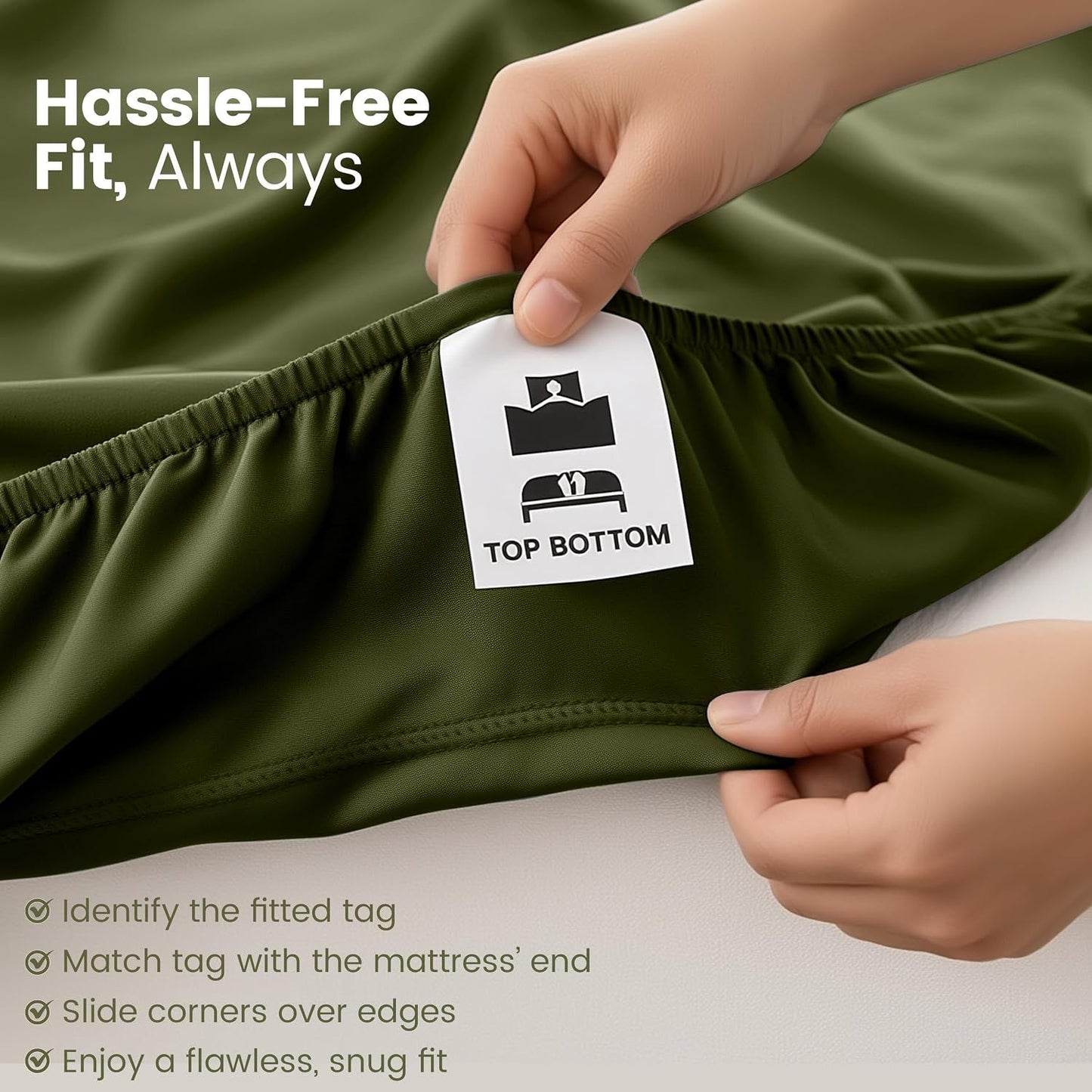 Hotel Quality Fitted Sheet - 1 Piece Fitted Sheet  -Breathable Bedding - Wrinkle, Fade, Stain Resistant- 16inch/40cm Deep Pocket Fitted Bed Sheet-Wrinkle and Fade Resistant,(Olive green,Double)
