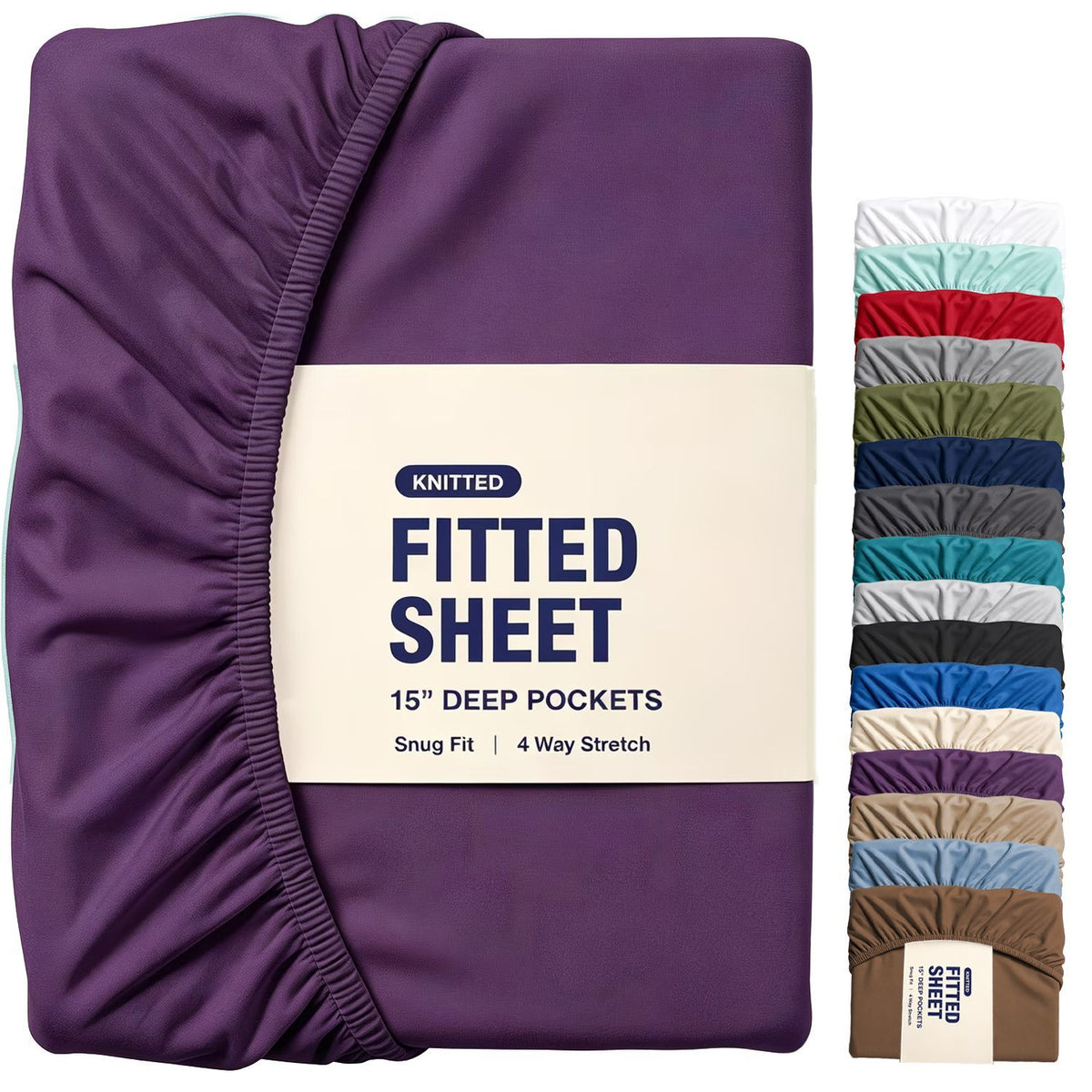 Hotel Quality Fitted Sheet - 1 Piece Fitted Sheet  -Breathable Bedding - Wrinkle, Fade, Stain Resistant- 16inch/40cm Deep Pocket Fitted Bed Sheet-Wrinkle and Fade Resistant,(Purple,Double)