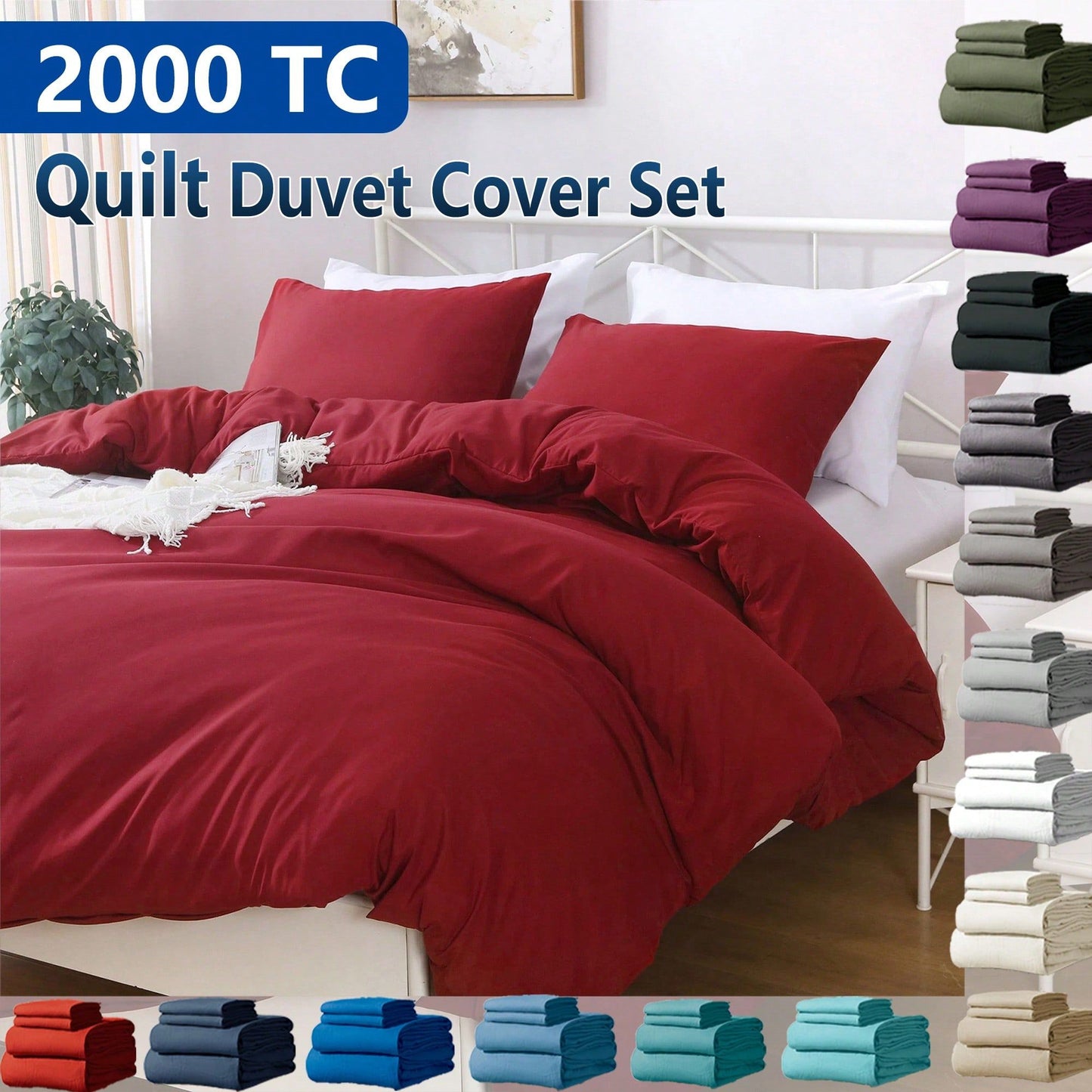 Hotel Soft Microfiber Duvet Cover Set-2000TC Quilt Cover Set & Pillowcases -1 Donna Cover Zipper Closure & 1 x Pillowcases-Breathable Bedding - Wrinkle, Fade, Stain Resistant(Red,King)