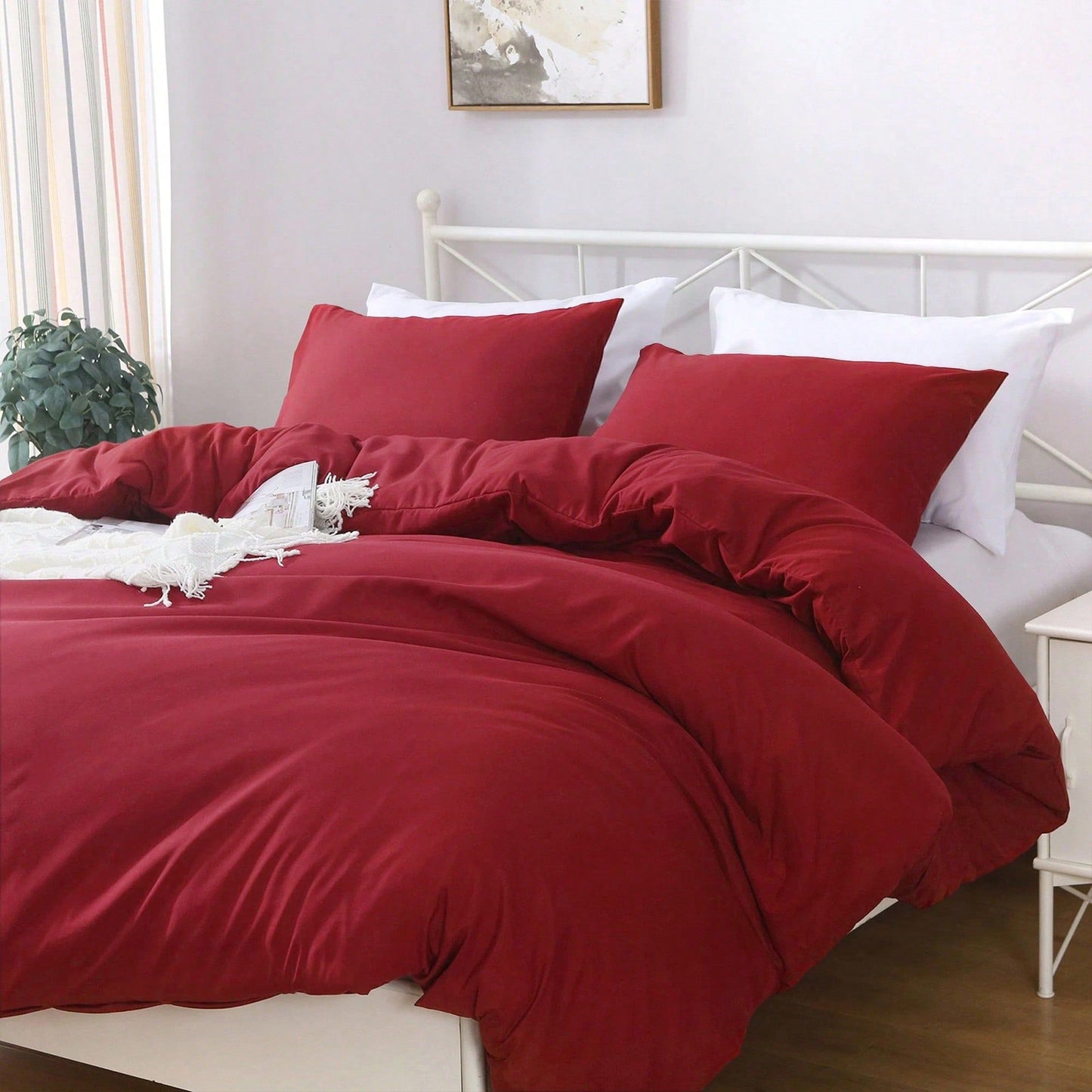 Hotel Soft Microfiber Duvet Cover Set-2000TC Quilt Cover Set & Pillowcases -1 Donna Cover Zipper Closure & 1 x Pillowcases-Breathable Bedding - Wrinkle, Fade, Stain Resistant(Red,King)