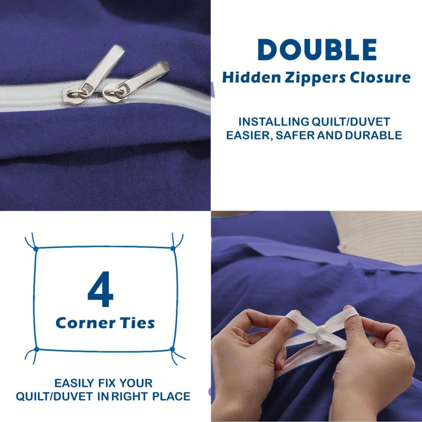 Hotel Soft Microfiber Duvet Cover Set-2000TC Quilt Cover Set & Pillowcases -1 Donna Cover Zipper Closure & 1 x Pillowcases-Breathable Bedding - Wrinkle, Fade, Stain Resistant(Royal blue,King)