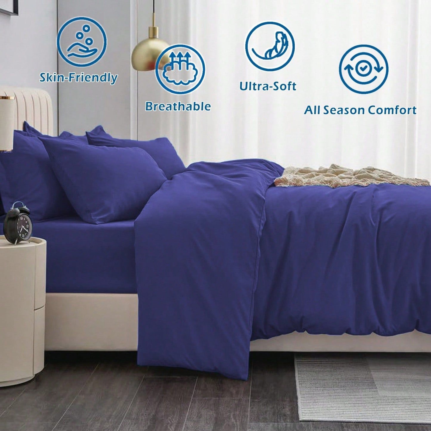 Hotel Soft Microfiber Duvet Cover Set-2000TC Quilt Cover Set & Pillowcases -1 Donna Cover Zipper Closure & 1 x Pillowcases-Breathable Bedding - Wrinkle, Fade, Stain Resistant(Royal blue,King)
