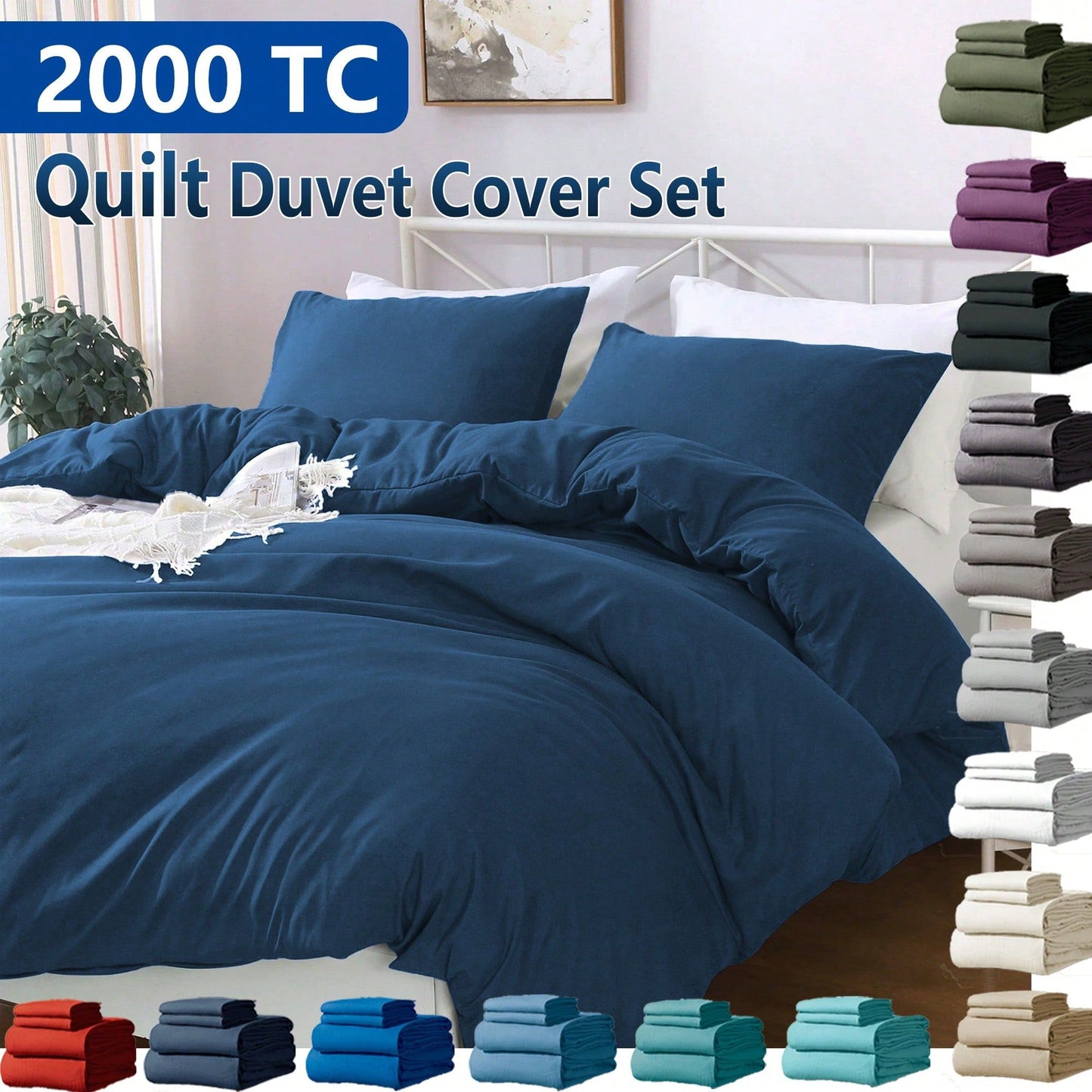 Hotel Soft Microfiber Duvet Cover Set-2000TC Quilt Cover Set & Pillowcases -1 Donna Cover Zipper Closure & 1 x Pillowcases-Breathable Bedding - Wrinkle, Fade, Stain Resistant(Navy,King)