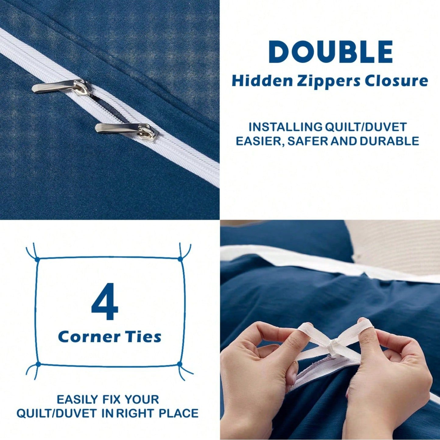 Hotel Soft Microfiber Duvet Cover Set-2000TC Quilt Cover Set & Pillowcases -1 Donna Cover Zipper Closure & 1 x Pillowcases-Breathable Bedding - Wrinkle, Fade, Stain Resistant(Navy,King)