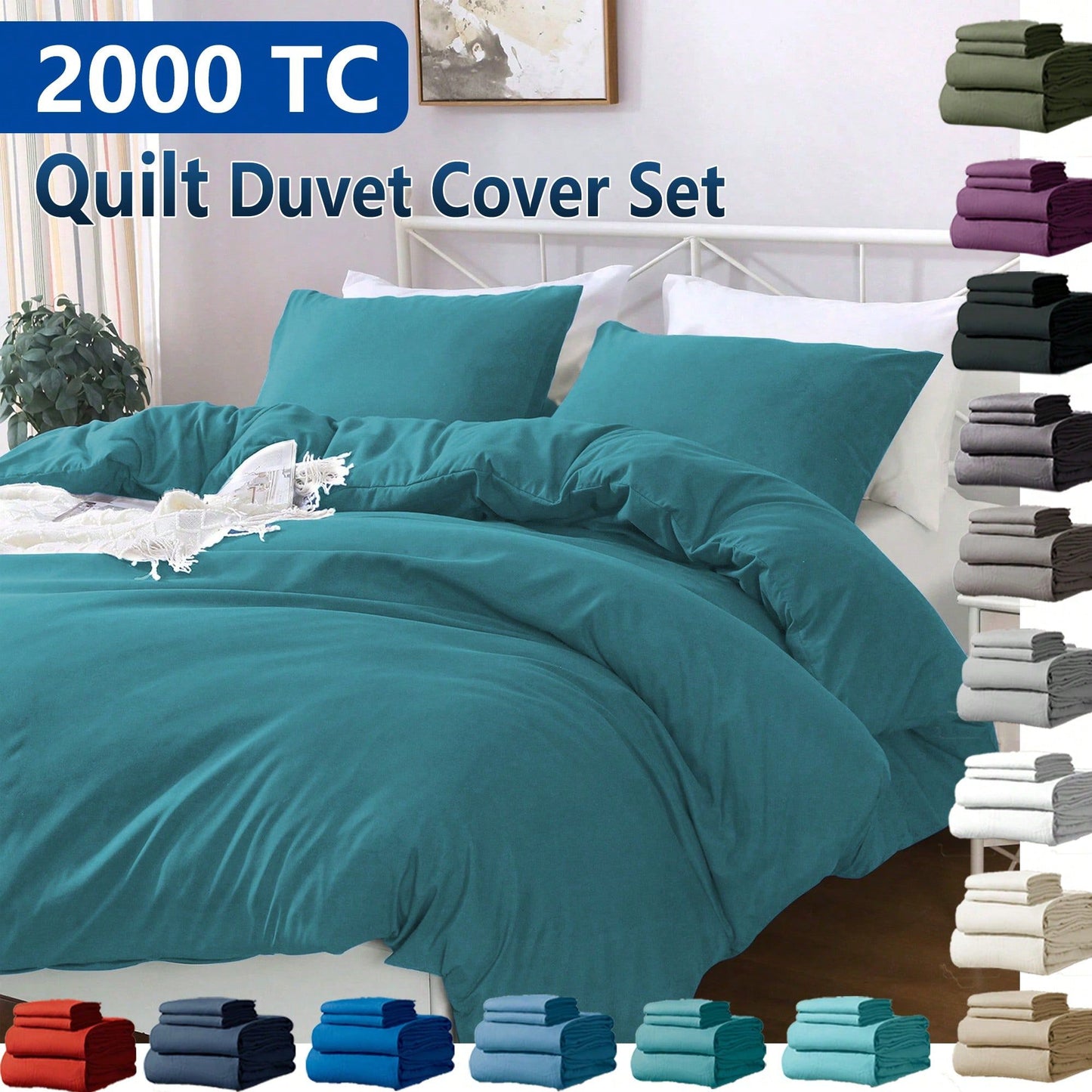 Hotel Soft Microfiber Duvet Cover Set-2000TC Quilt Cover Set & Pillowcases -1 Donna Cover Zipper Closure & 1 x Pillowcases-Breathable Bedding - Wrinkle, Fade, Stain Resistant(Biscay blue,King)