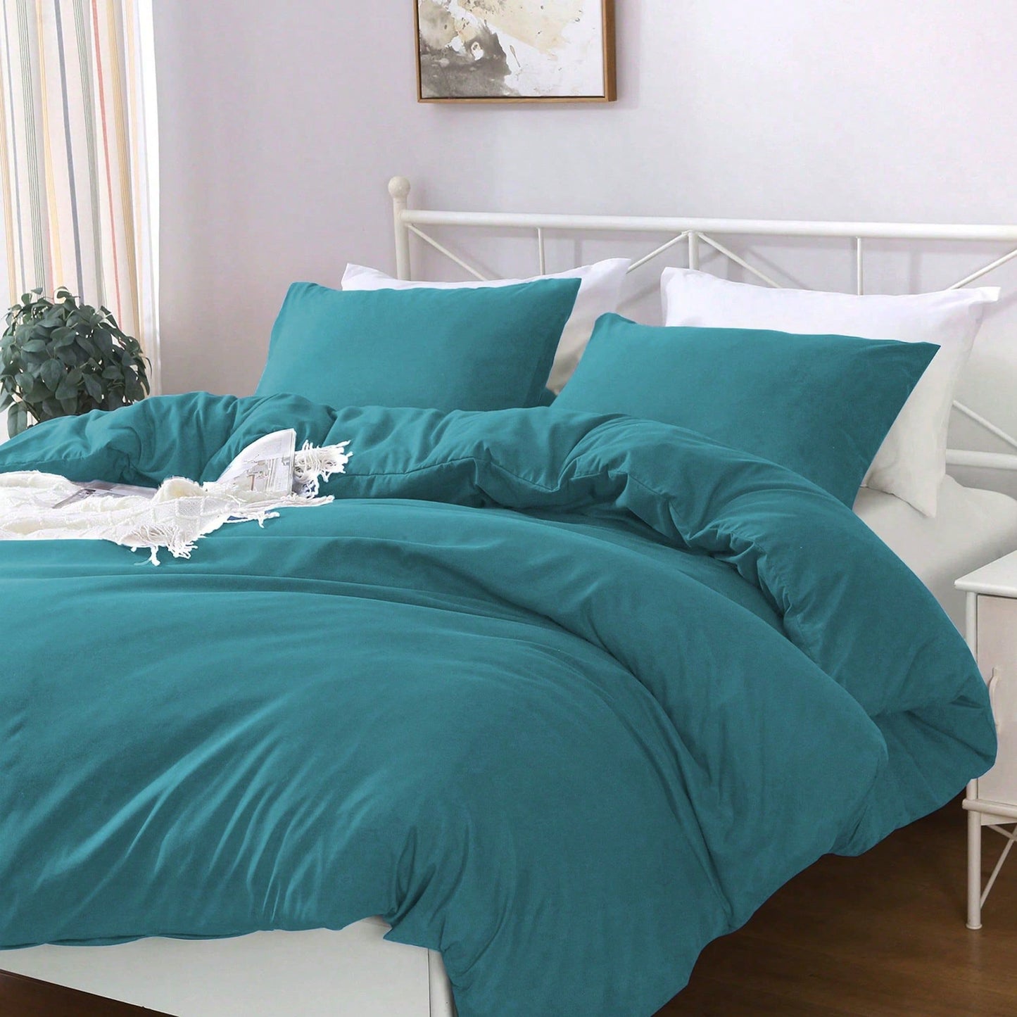 Hotel Soft Microfiber Duvet Cover Set-2000TC Quilt Cover Set & Pillowcases -1 Donna Cover Zipper Closure & 1 x Pillowcases-Breathable Bedding - Wrinkle, Fade, Stain Resistant(Biscay blue,King)