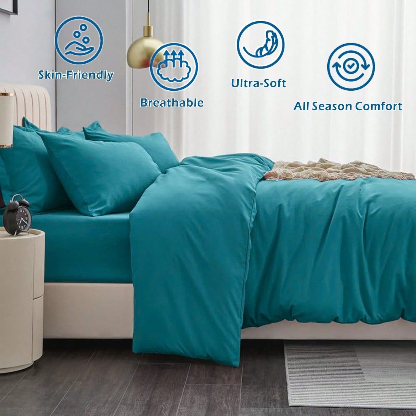 Hotel Soft Microfiber Duvet Cover Set-2000TC Quilt Cover Set & Pillowcases -1 Donna Cover Zipper Closure & 1 x Pillowcases-Breathable Bedding - Wrinkle, Fade, Stain Resistant(Biscay blue,King)