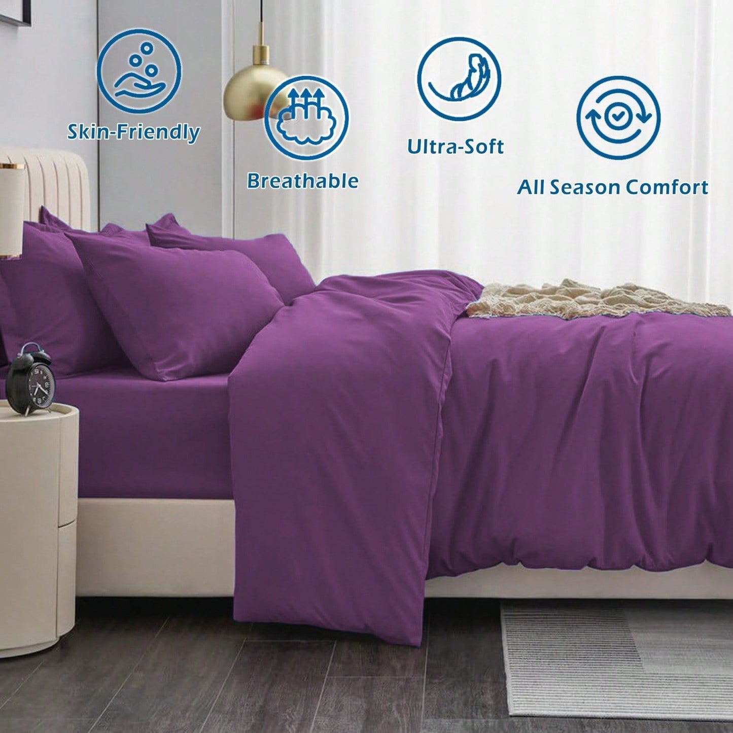 Hotel Soft Microfiber Duvet Cover Set-2000TC Quilt Cover Set & Pillowcases -1 Donna Cover Zipper Closure & 1 x Pillowcases-Breathable Bedding - Wrinkle, Fade, Stain Resistant(Purple,King)