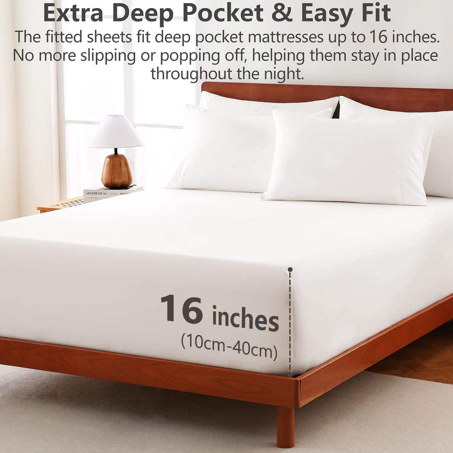 Hotel Soft Bed Sheet Set- Bedding Sheets & Pillowcases -Breathable Bedding - Wrinkle, Fade, Stain Resistant-Deep Pocket Flat Fitted Bed Sheet Set(White,King)