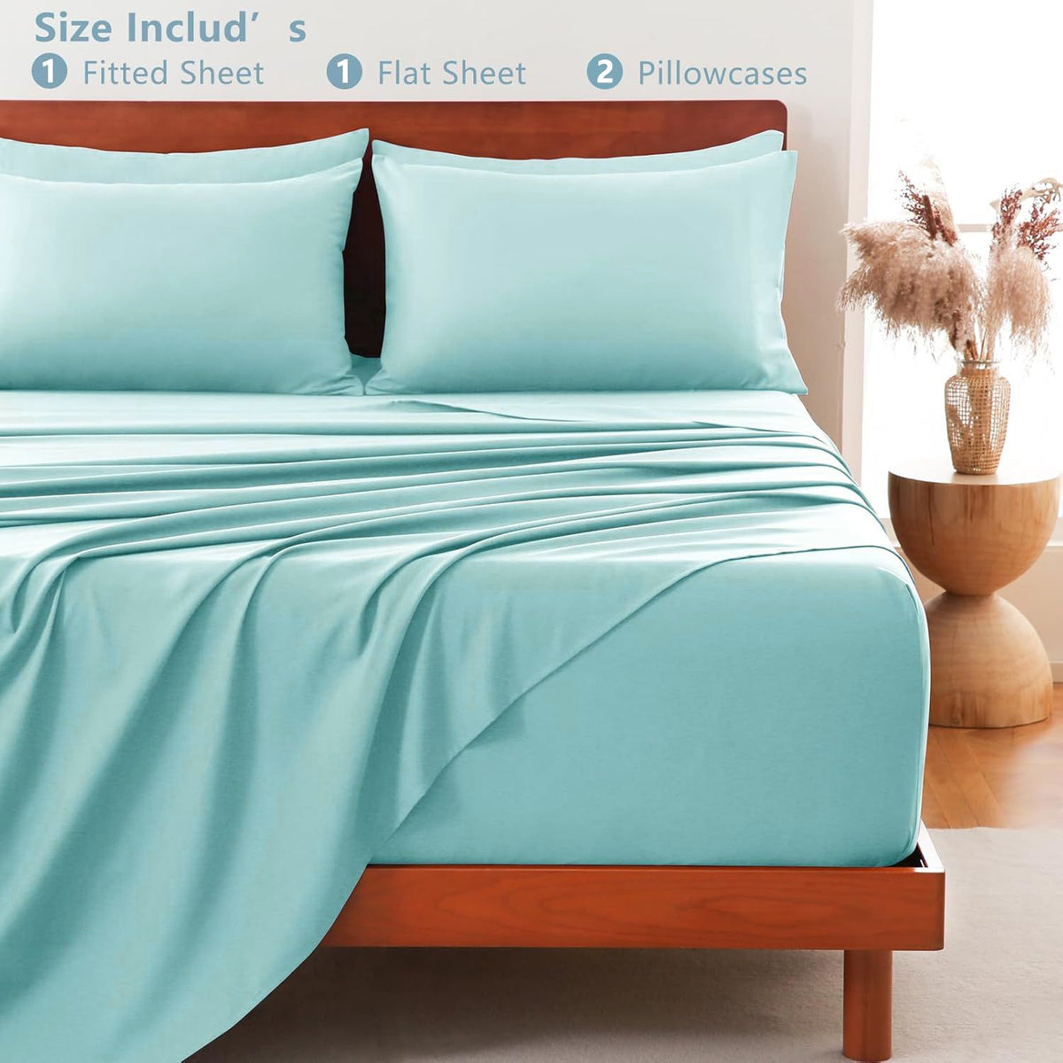 Hotel Soft Bed Sheet Set- Bedding Sheets & Pillowcases -Breathable Bedding - Wrinkle, Fade, Stain Resistant-Deep Pocket Flat Fitted Bed Sheet Set(Ice Blue,King)