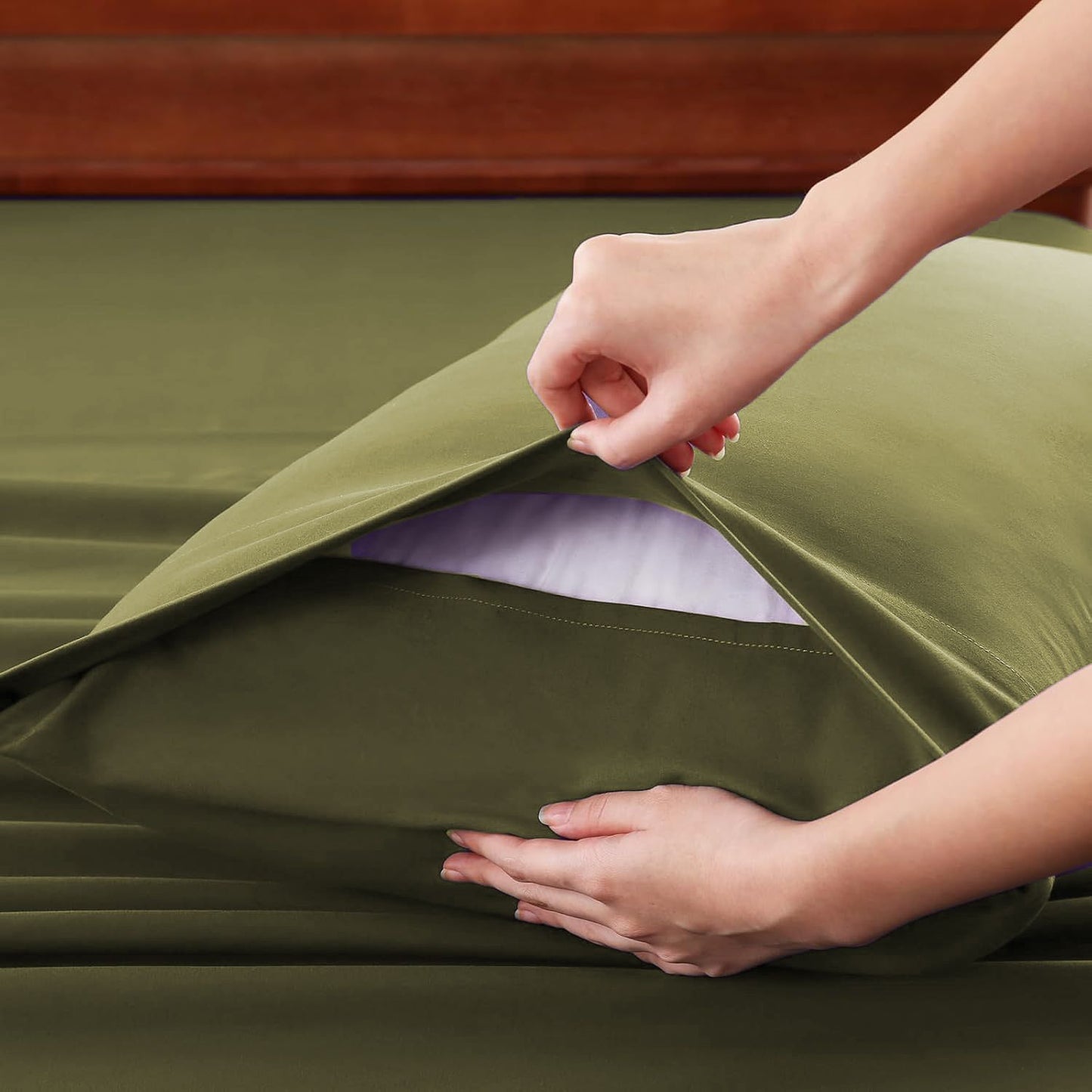 Hotel Soft Bed Sheet Set- Bedding Sheets & Pillowcases -Breathable Bedding - Wrinkle, Fade, Stain Resistant-Deep Pocket Flat Fitted Bed Sheet Set(Olive green,King)