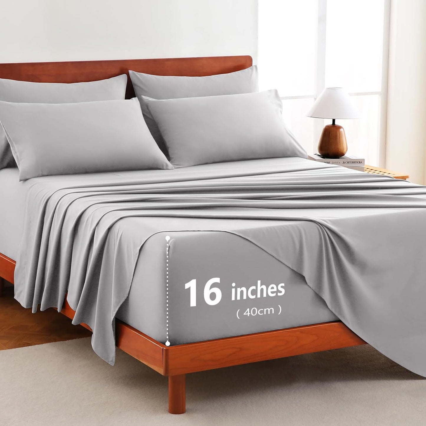 Hotel Soft Bed Sheet Set- Bedding Sheets & Pillowcases -Breathable Bedding - Wrinkle, Fade, Stain Resistant-Deep Pocket Flat Fitted Bed Sheet Set(Silver-gray,King)