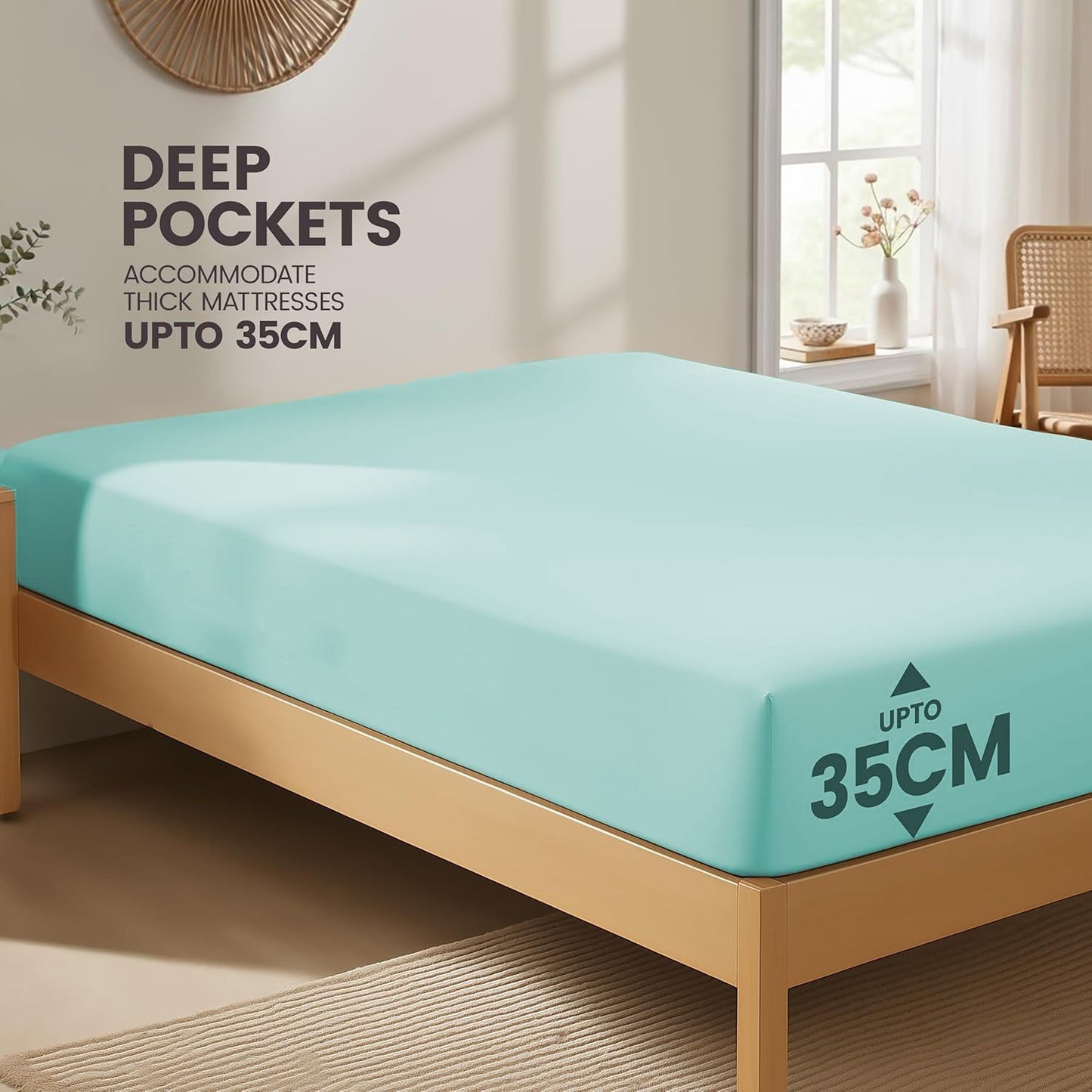 Hotel Quality Fitted Sheet - 1 Piece Fitted Sheet  -Breathable Bedding - Wrinkle, Fade, Stain Resistant- 16inch/40cm Deep Pocket Fitted Bed Sheet-Wrinkle and Fade Resistant,(Ice blue,King)