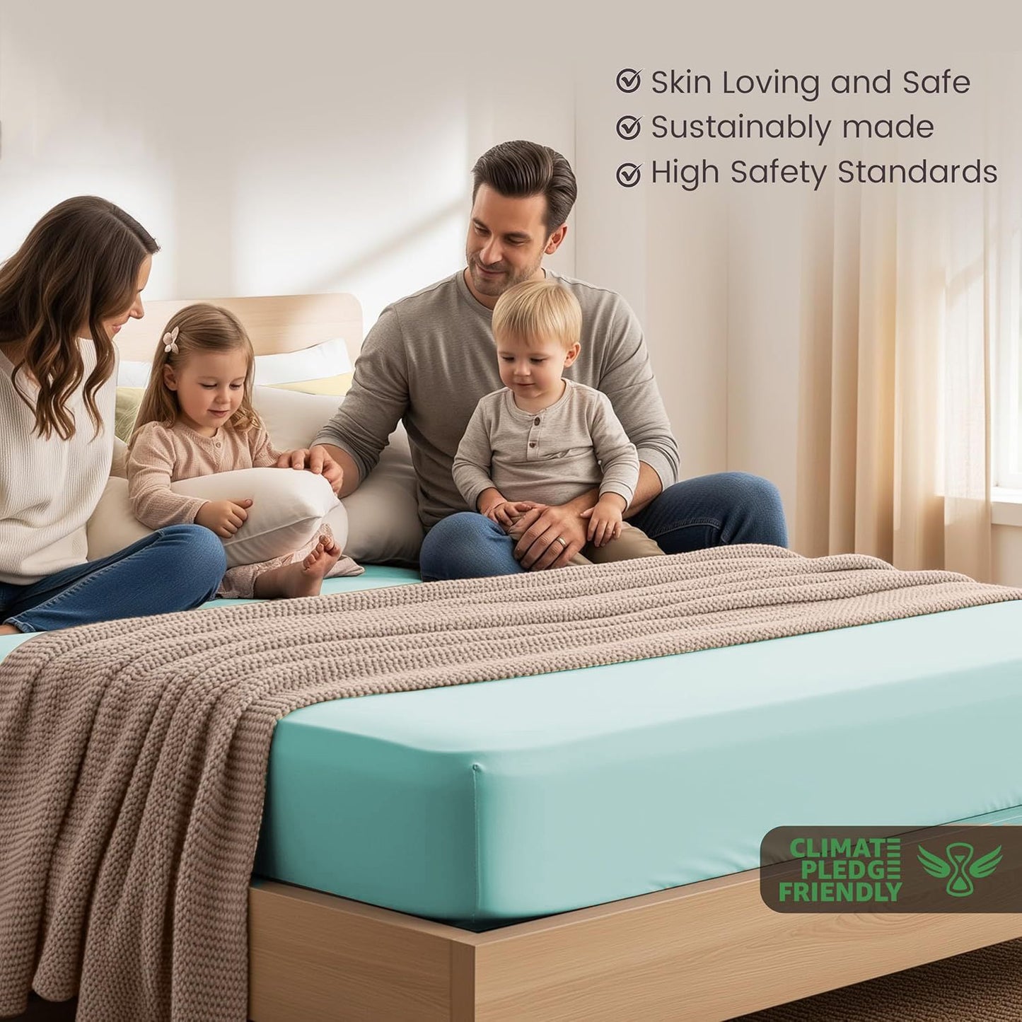 Hotel Quality Fitted Sheet - 1 Piece Fitted Sheet  -Breathable Bedding - Wrinkle, Fade, Stain Resistant- 16inch/40cm Deep Pocket Fitted Bed Sheet-Wrinkle and Fade Resistant,(Ice blue,King)