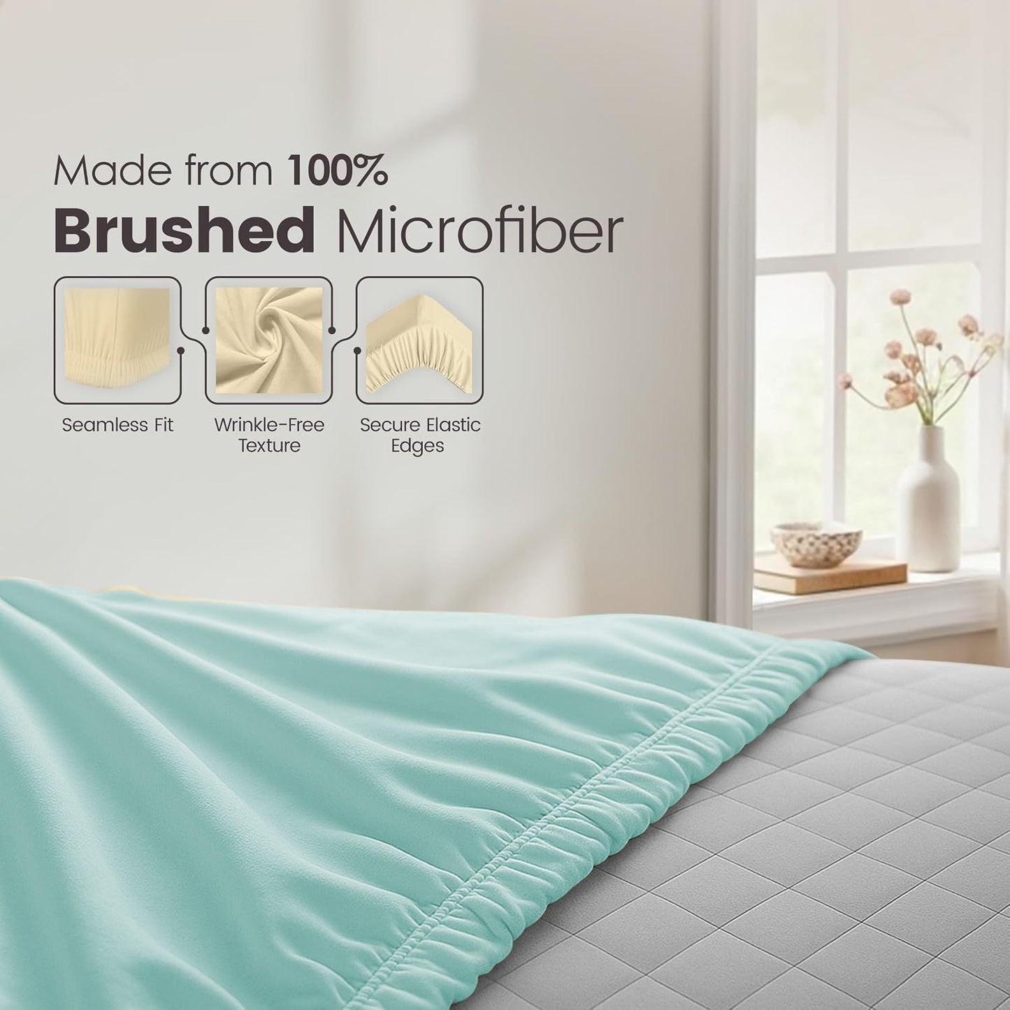 Hotel Quality Fitted Sheet - 1 Piece Fitted Sheet  -Breathable Bedding - Wrinkle, Fade, Stain Resistant- 16inch/40cm Deep Pocket Fitted Bed Sheet-Wrinkle and Fade Resistant,(Ice blue,King)