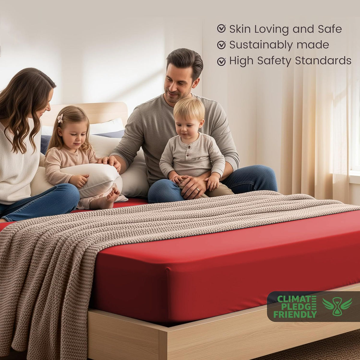 Hotel Quality Fitted Sheet - 1 Piece Fitted Sheet  -Breathable Bedding - Wrinkle, Fade, Stain Resistant- 16inch/40cm Deep Pocket Fitted Bed Sheet-Wrinkle and Fade Resistant,(Red,King)