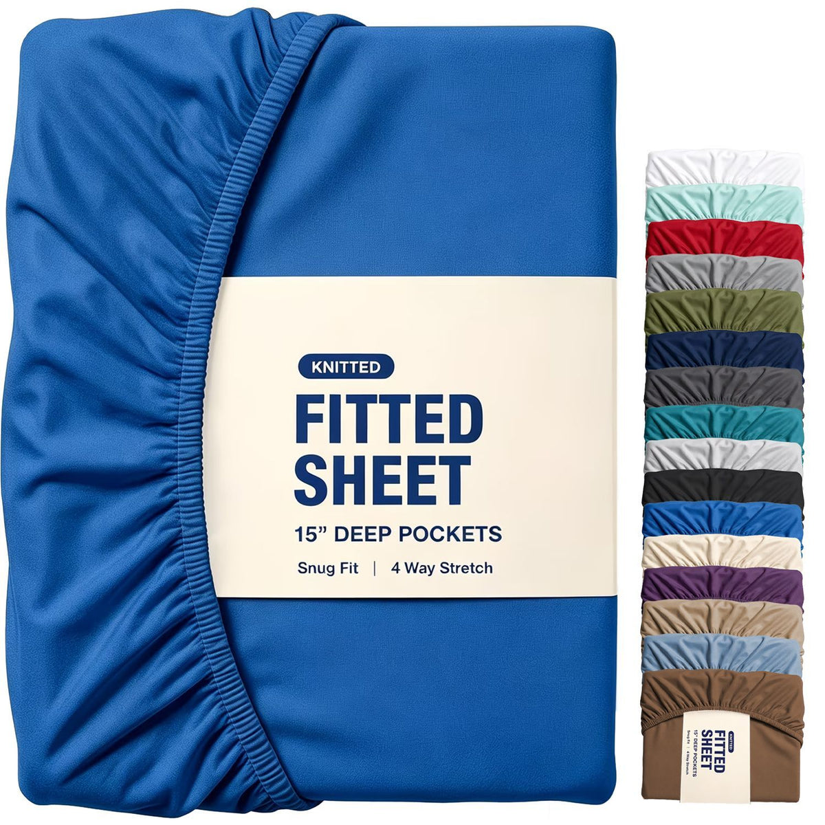 Hotel Quality Fitted Sheet - 1 Piece Fitted Sheet  -Breathable Bedding - Wrinkle, Fade, Stain Resistant- 16inch/40cm Deep Pocket Fitted Bed Sheet-Wrinkle and Fade Resistant,(Royal blue,King)