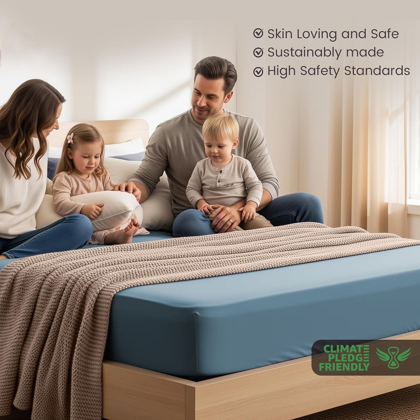 Hotel Quality Fitted Sheet - 1 Piece Fitted Sheet  -Breathable Bedding - Wrinkle, Fade, Stain Resistant- 16inch/40cm Deep Pocket Fitted Bed Sheet-Wrinkle and Fade Resistant,(Ocean,King)