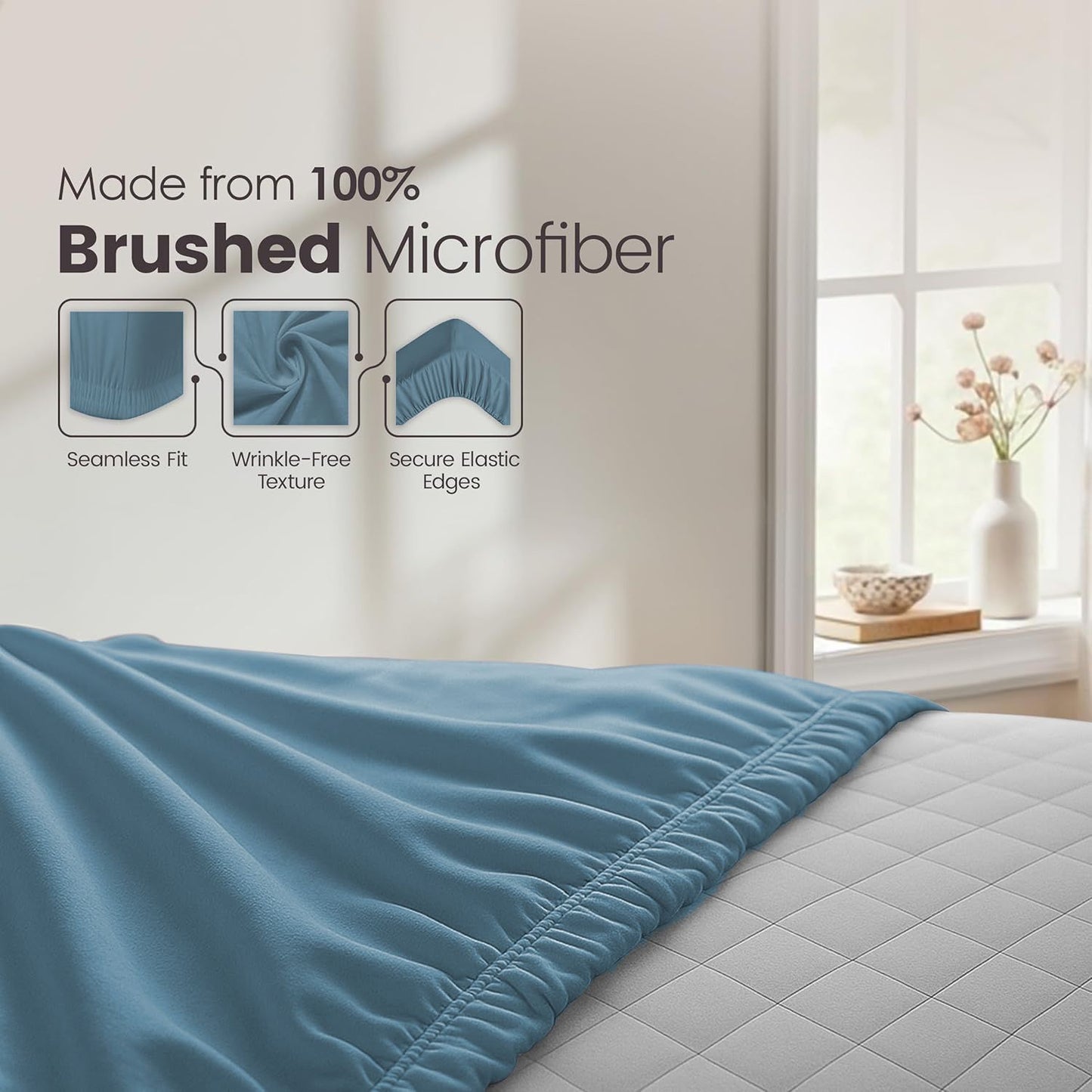Hotel Quality Fitted Sheet - 1 Piece Fitted Sheet  -Breathable Bedding - Wrinkle, Fade, Stain Resistant- 16inch/40cm Deep Pocket Fitted Bed Sheet-Wrinkle and Fade Resistant,(Ocean,King)