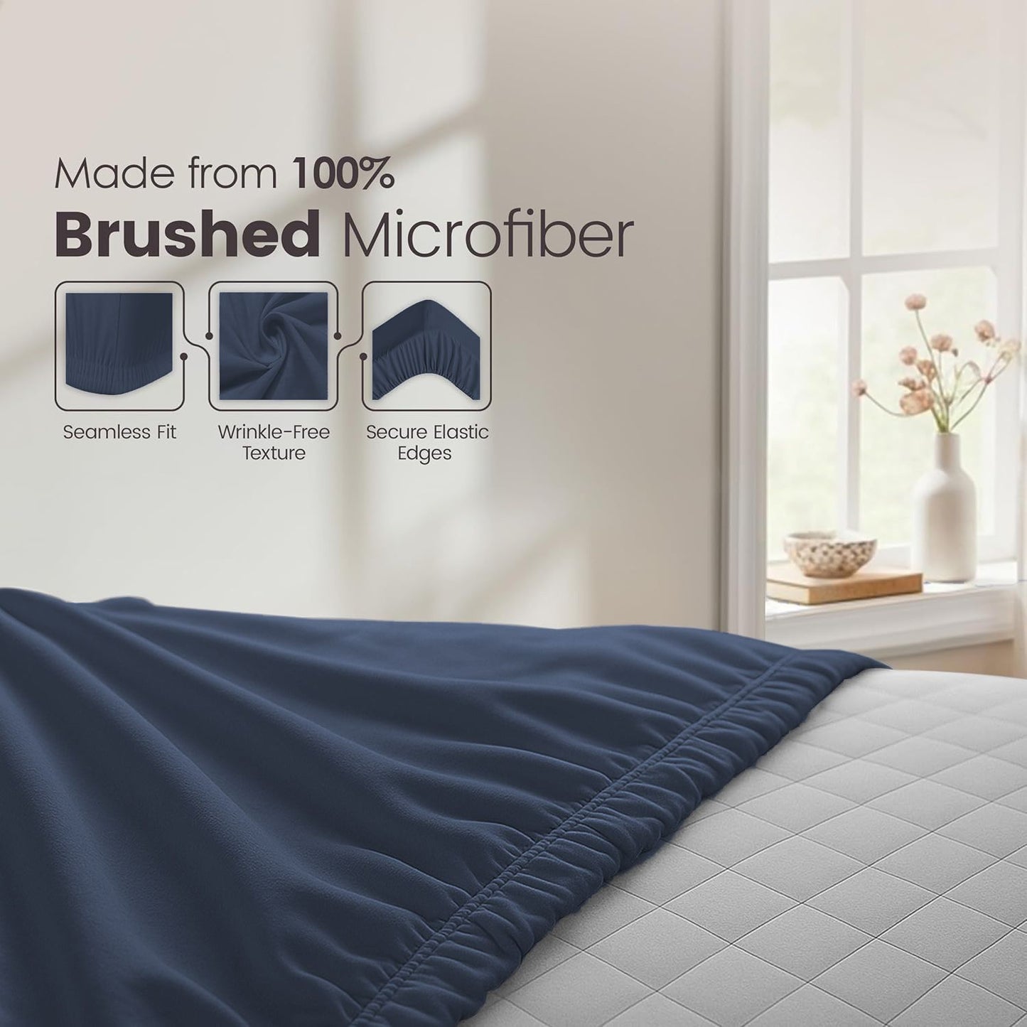 Hotel Quality Fitted Sheet - 1 Piece Fitted Sheet  -Breathable Bedding - Wrinkle, Fade, Stain Resistant- 16inch/40cm Deep Pocket Fitted Bed Sheet-Wrinkle and Fade Resistant,(Navy,King)