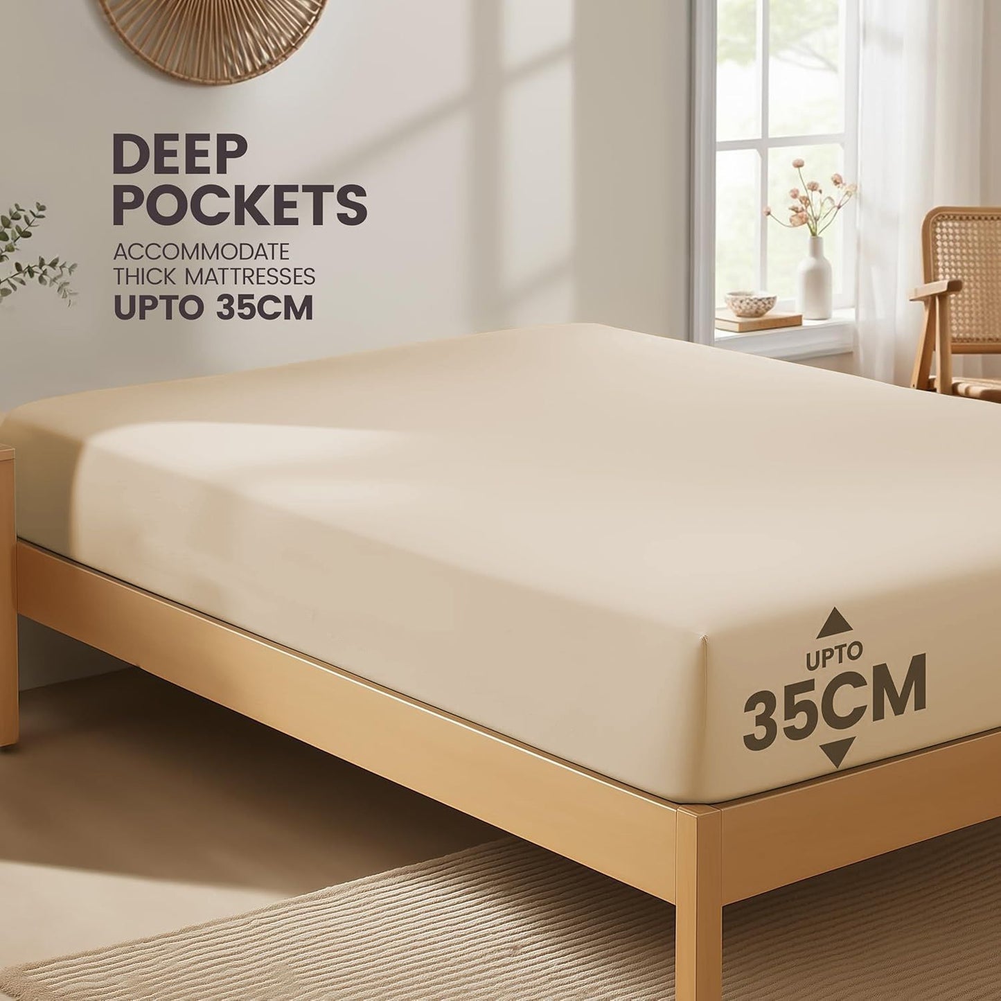 Hotel Quality Fitted Sheet - 1 Piece Fitted Sheet  -Breathable Bedding - Wrinkle, Fade, Stain Resistant- 16inch/40cm Deep Pocket Fitted Bed Sheet-Wrinkle and Fade Resistant,(Cream White,King)