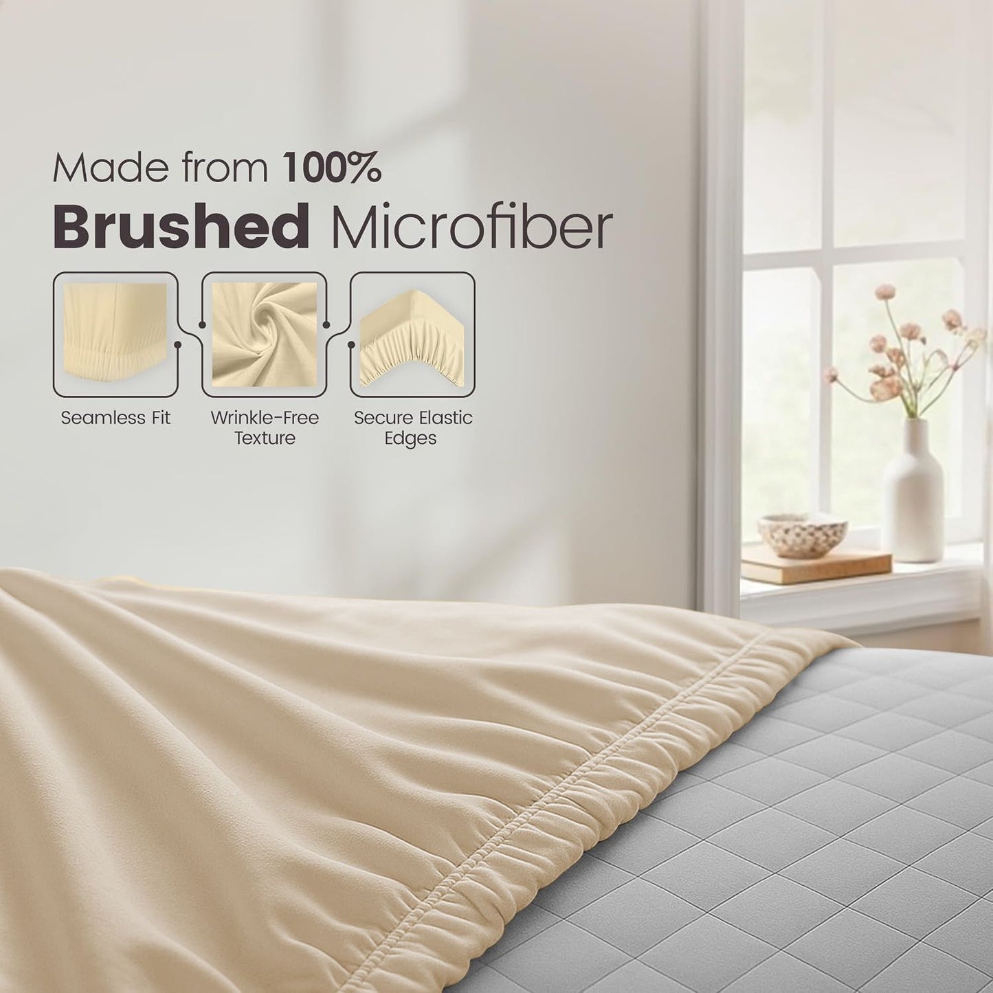Hotel Quality Fitted Sheet - 1 Piece Fitted Sheet  -Breathable Bedding - Wrinkle, Fade, Stain Resistant- 16inch/40cm Deep Pocket Fitted Bed Sheet-Wrinkle and Fade Resistant,(Cream White,King)