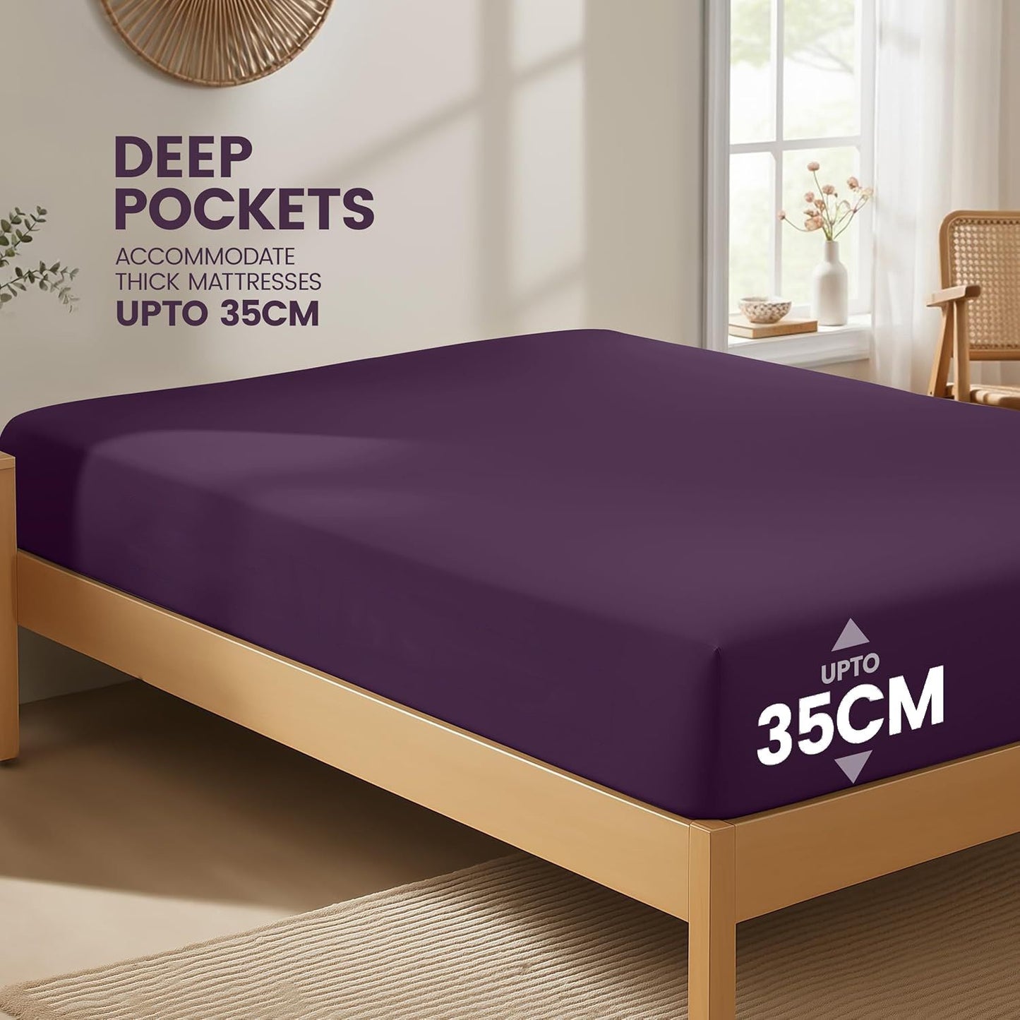 Hotel Quality Fitted Sheet - 1 Piece Fitted Sheet  -Breathable Bedding - Wrinkle, Fade, Stain Resistant- 16inch/40cm Deep Pocket Fitted Bed Sheet-Wrinkle and Fade Resistant,(Purple,King)