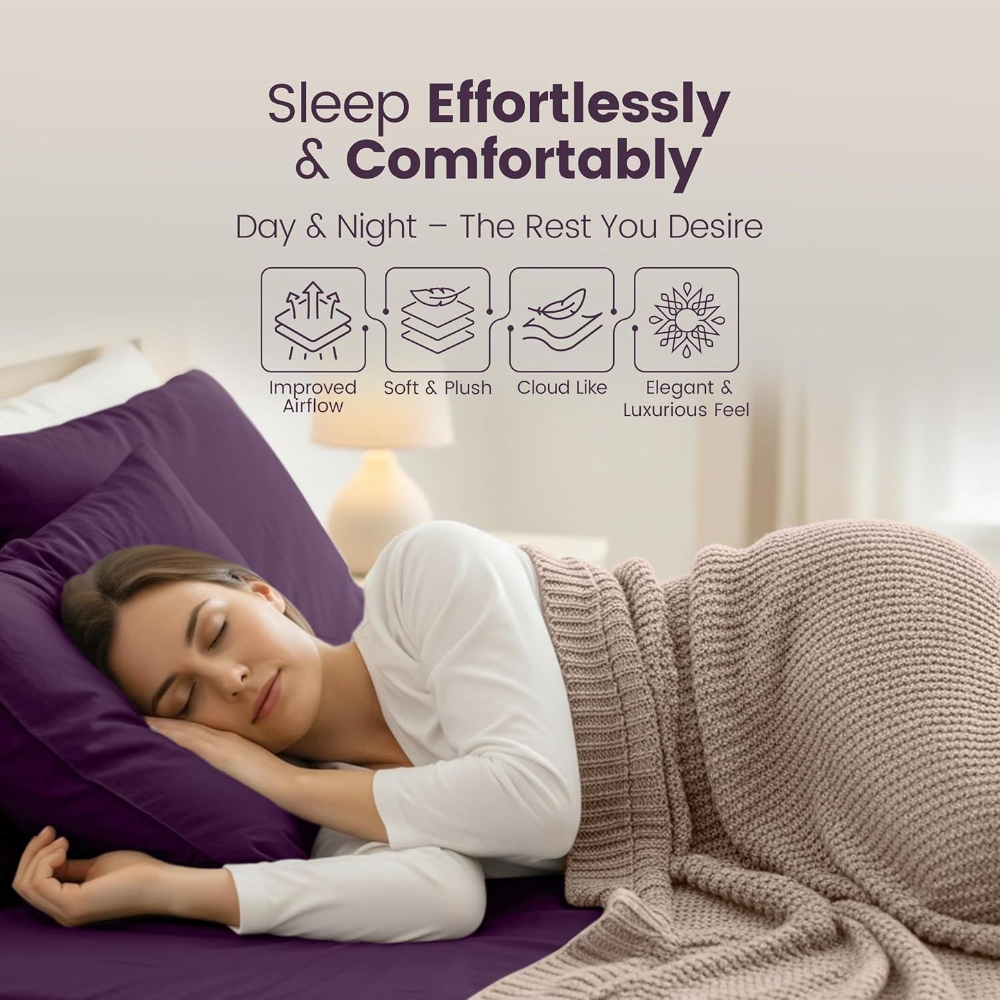 Hotel Quality Fitted Sheet - 1 Piece Fitted Sheet  -Breathable Bedding - Wrinkle, Fade, Stain Resistant- 16inch/40cm Deep Pocket Fitted Bed Sheet-Wrinkle and Fade Resistant,(Purple,King)