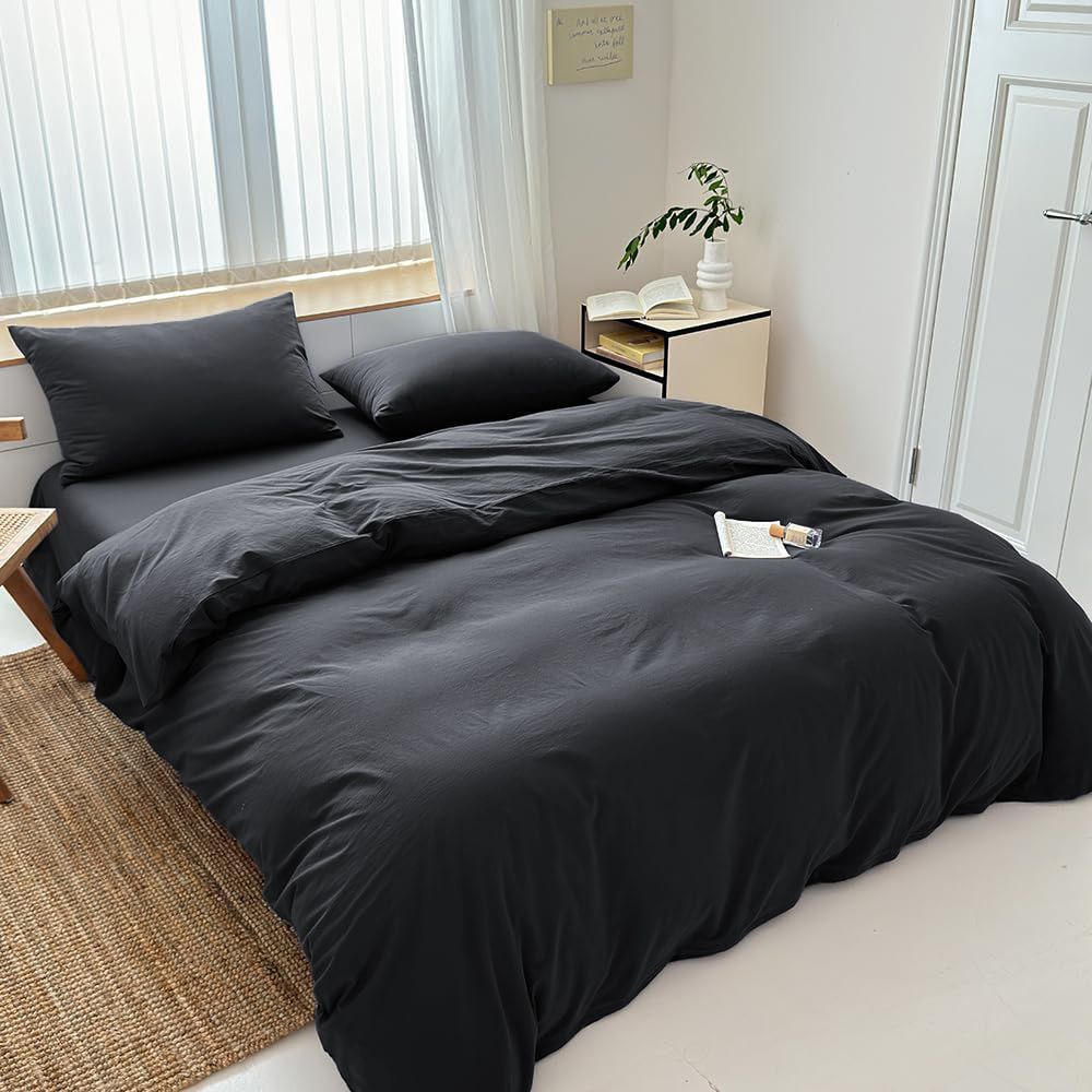 Hotel Soft Microfiber Duvet Cover Set-2000TC Quilt Cover Set & Pillowcases -1 Donna Cover Zipper Closure & 1 x Pillowcases-Breathable Bedding - Wrinkle, Fade, Stain Resistant(Black,King Single)