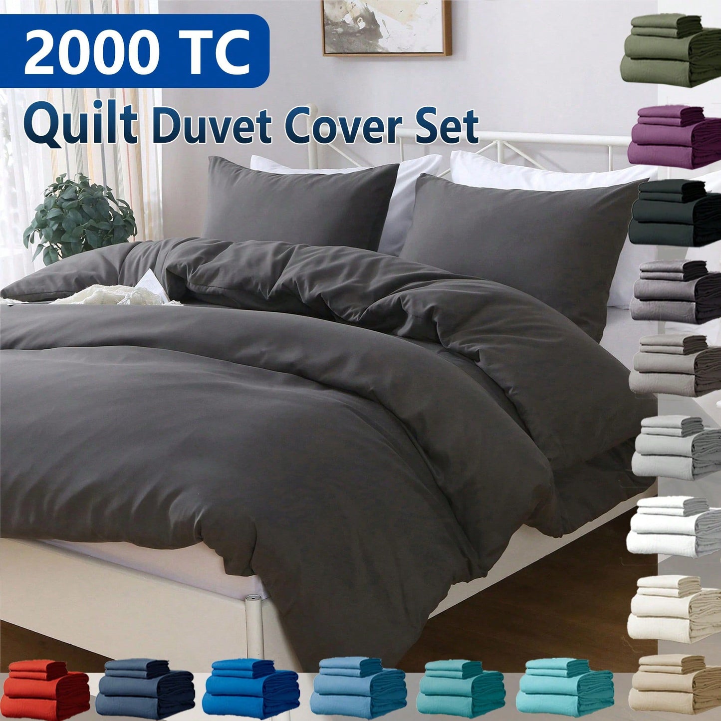 Hotel Soft Microfiber Duvet Cover Set-2000TC Quilt Cover Set & Pillowcases -1 Donna Cover Zipper Closure & 1 x Pillowcases-Breathable Bedding - Wrinkle, Fade, Stain Resistant(Dark gray,King Single)