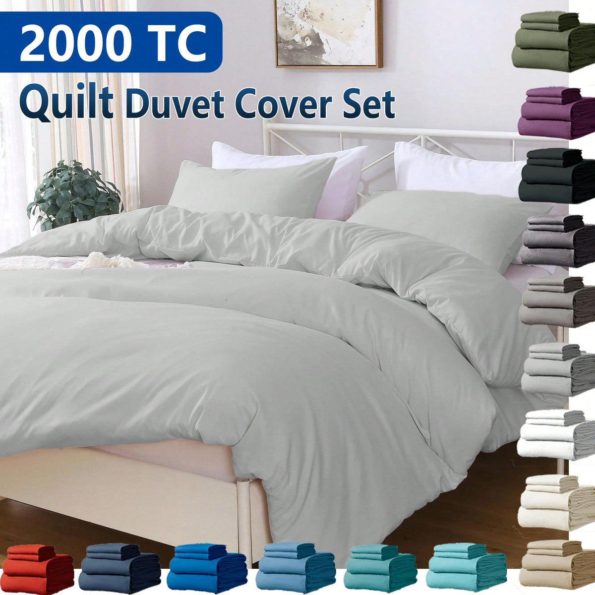 Hotel Soft Microfiber Duvet Cover Set-2000TC Quilt Cover Set & Pillowcases -1 Donna Cover Zipper Closure & 1 x Pillowcases-Breathable Bedding - Wrinkle, Fade, Stain Resistant(Silver-gray,King Single)