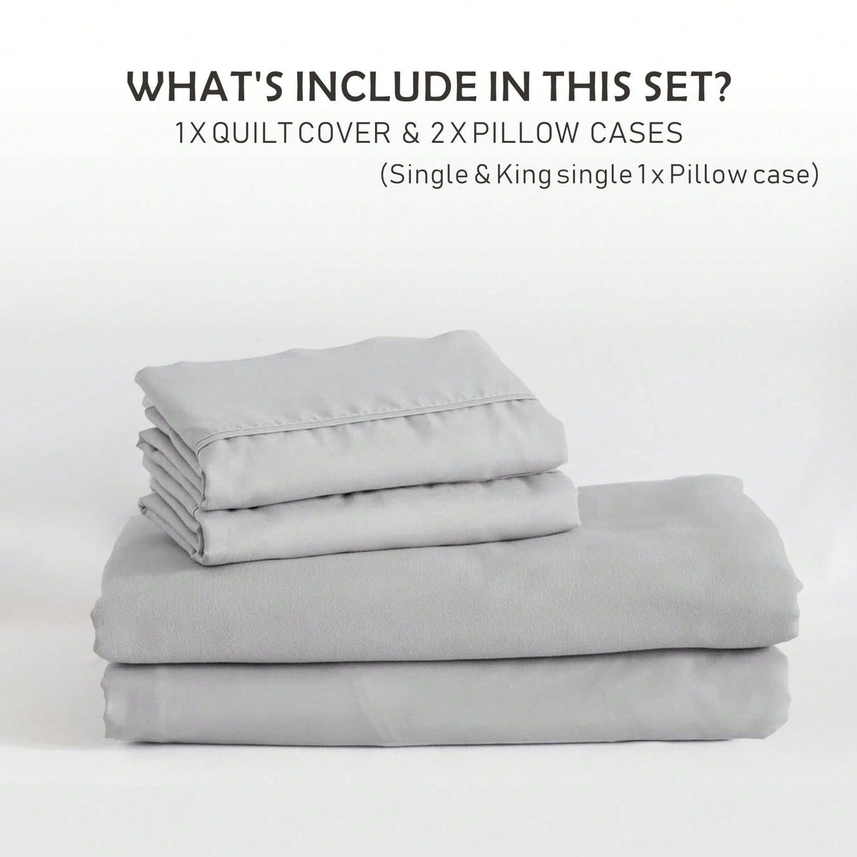 Hotel Soft Microfiber Duvet Cover Set-2000TC Quilt Cover Set & Pillowcases -1 Donna Cover Zipper Closure & 1 x Pillowcases-Breathable Bedding - Wrinkle, Fade, Stain Resistant(Silver-gray,King Single)