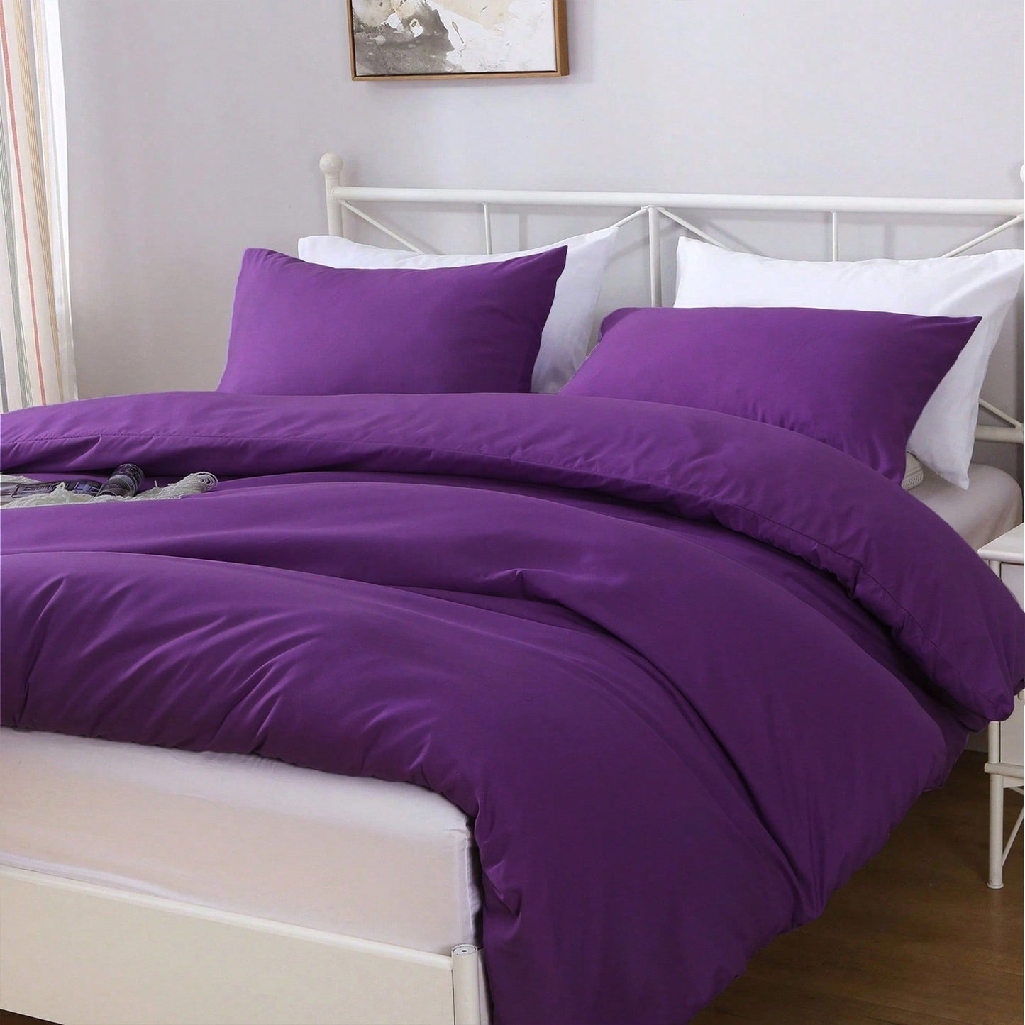 Hotel Soft Microfiber Duvet Cover Set-2000TC Quilt Cover Set & Pillowcases -1 Donna Cover Zipper Closure & 1 x Pillowcases-Breathable Bedding - Wrinkle, Fade, Stain Resistant(Purple,King Single)