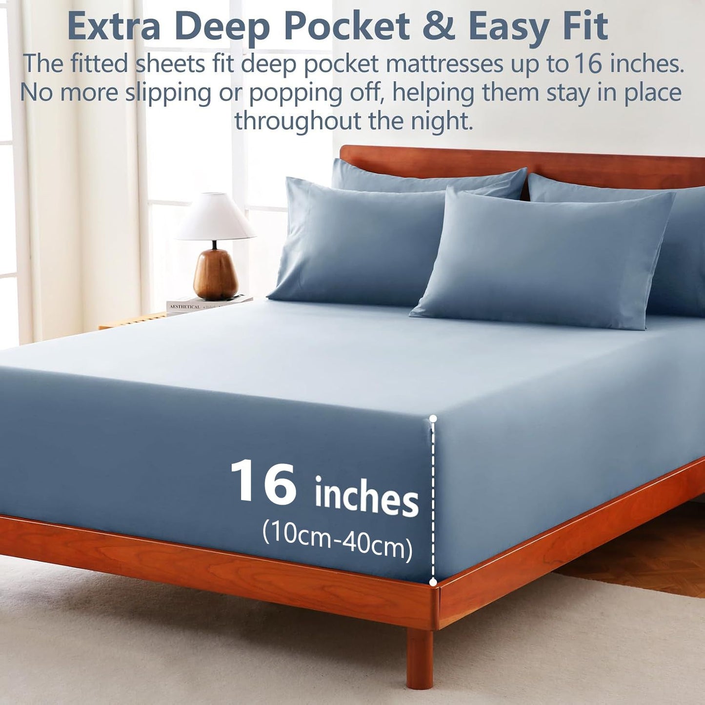 Hotel Soft Bed Sheet Set- Bedding Sheets & Pillowcases -Breathable Bedding - Wrinkle, Fade, Stain Resistant-Deep Pocket Flat Fitted Bed Sheet Set(Ocean,King Single)