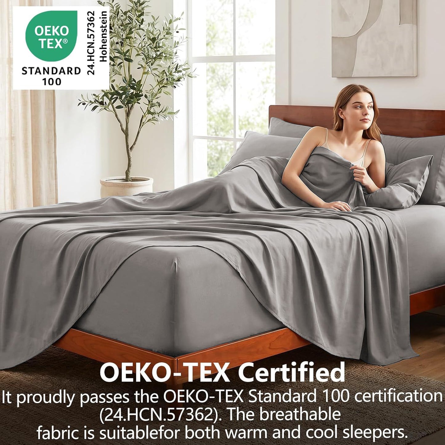 Hotel Soft Bed Sheet Set- Bedding Sheets & Pillowcases -Breathable Bedding - Wrinkle, Fade, Stain Resistant-Deep Pocket Flat Fitted Bed Sheet Set(Grey,King Single)